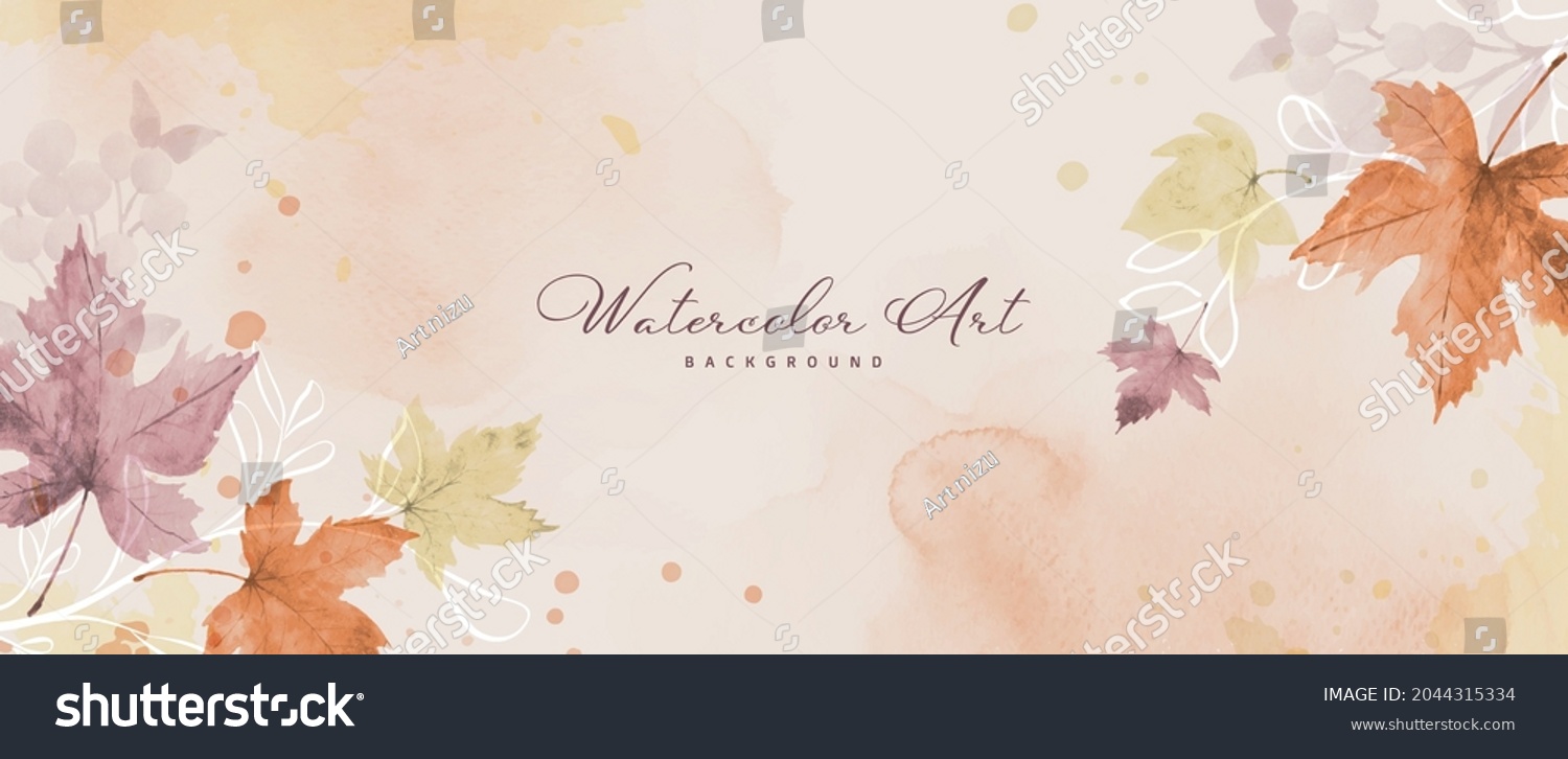 Abstract art autumn background with watercolor maple leaves. Watercolor hand-painted natural art perfect for design decorative in the autumn festival, header, banner, web, wall decoration, cards. #2044315334