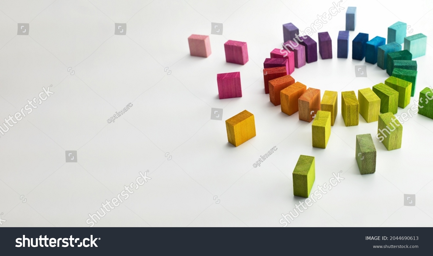Gathering, centralization, of data and people, concept image.
Circle of colorful wooden blocks representing unity of diverse elements. Isolated on neutral white. #2044690613