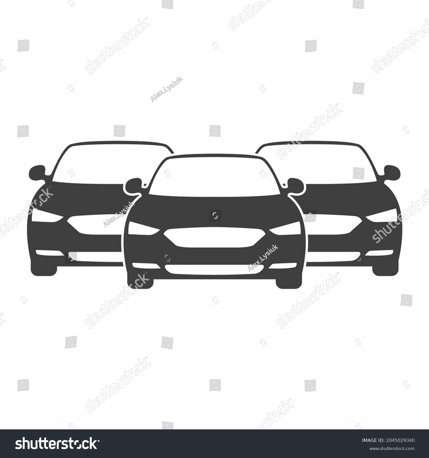 Car fleet icon. Front image of a group of cars. Clipart image isolated on white background. Vector illustration. #2045029340