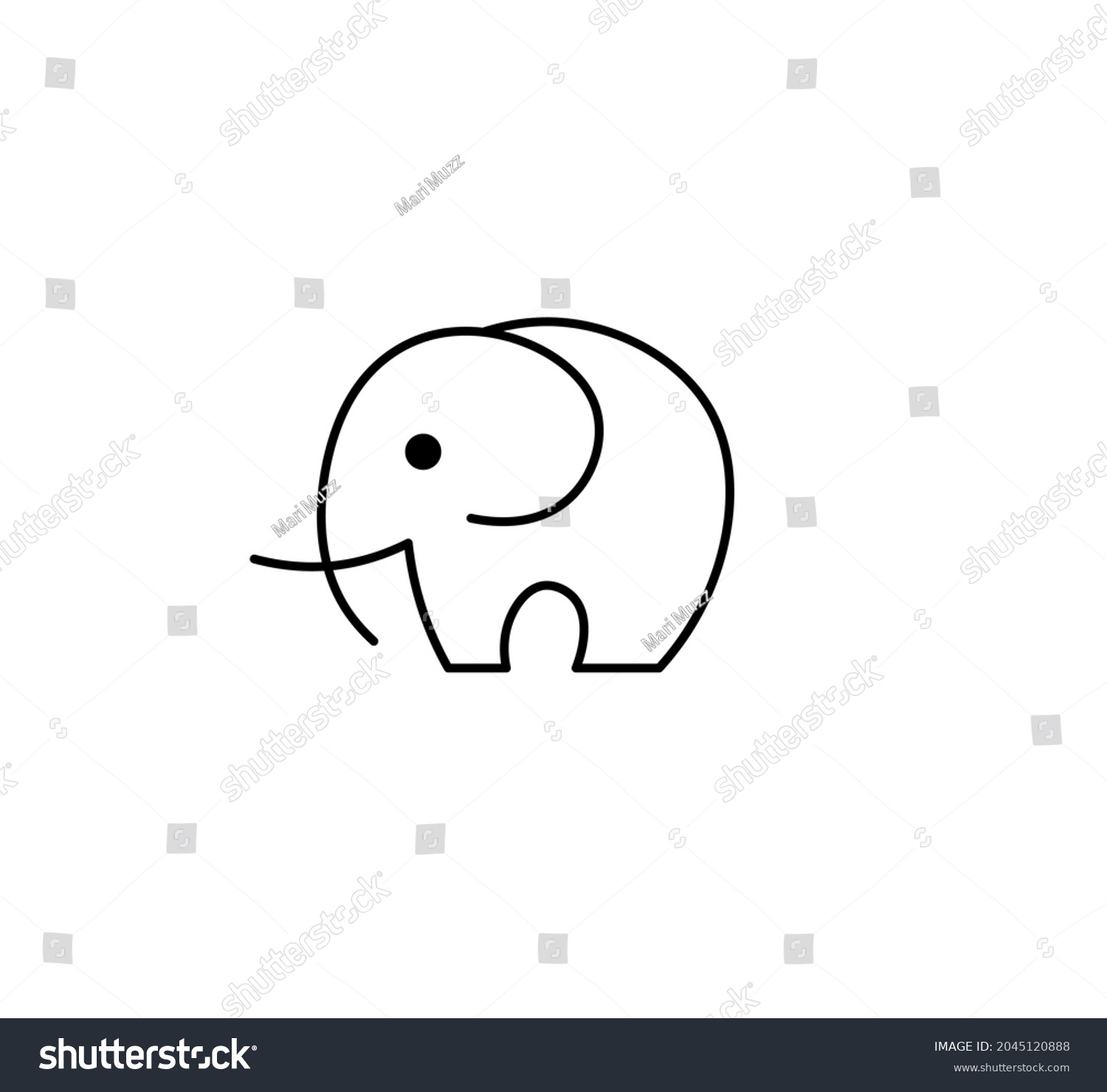 Vector isolated simple minimal elephant icon, symbol, logo, pictogram. Black line minimalism abstract elephant sign #2045120888