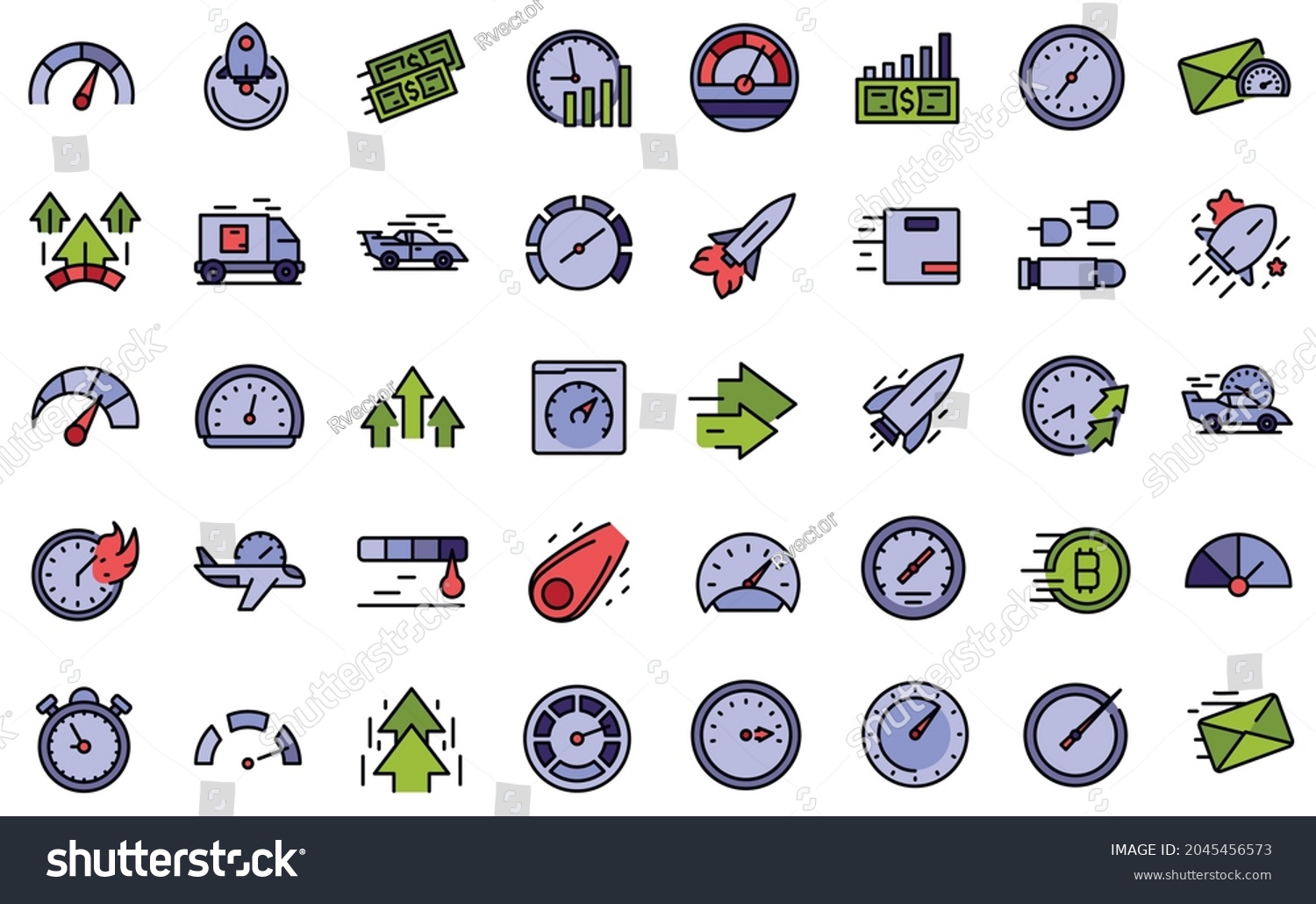 Velocity icons set. Outline set of velocity - Royalty Free Stock Vector ...