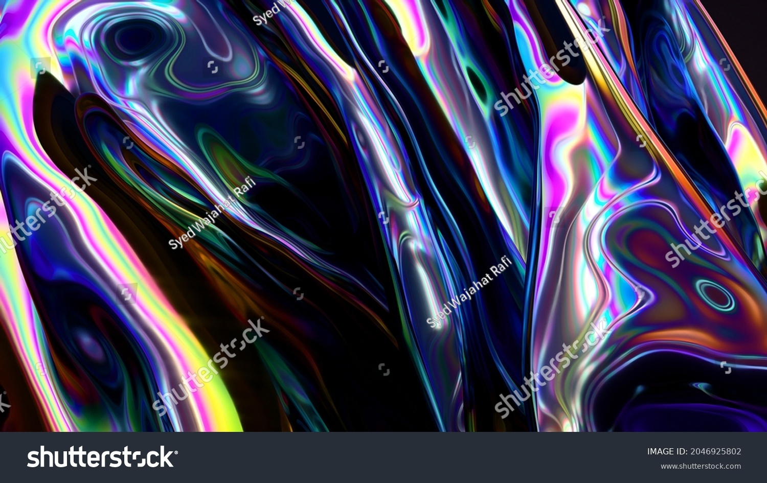 3d render, abstract background, iridescent holographic foil, metallic texture, ultraviolet wavy wallpaper, fluid ripples, liquid metal surface, esoteric aura spectrum, bright hue colors #2046925802