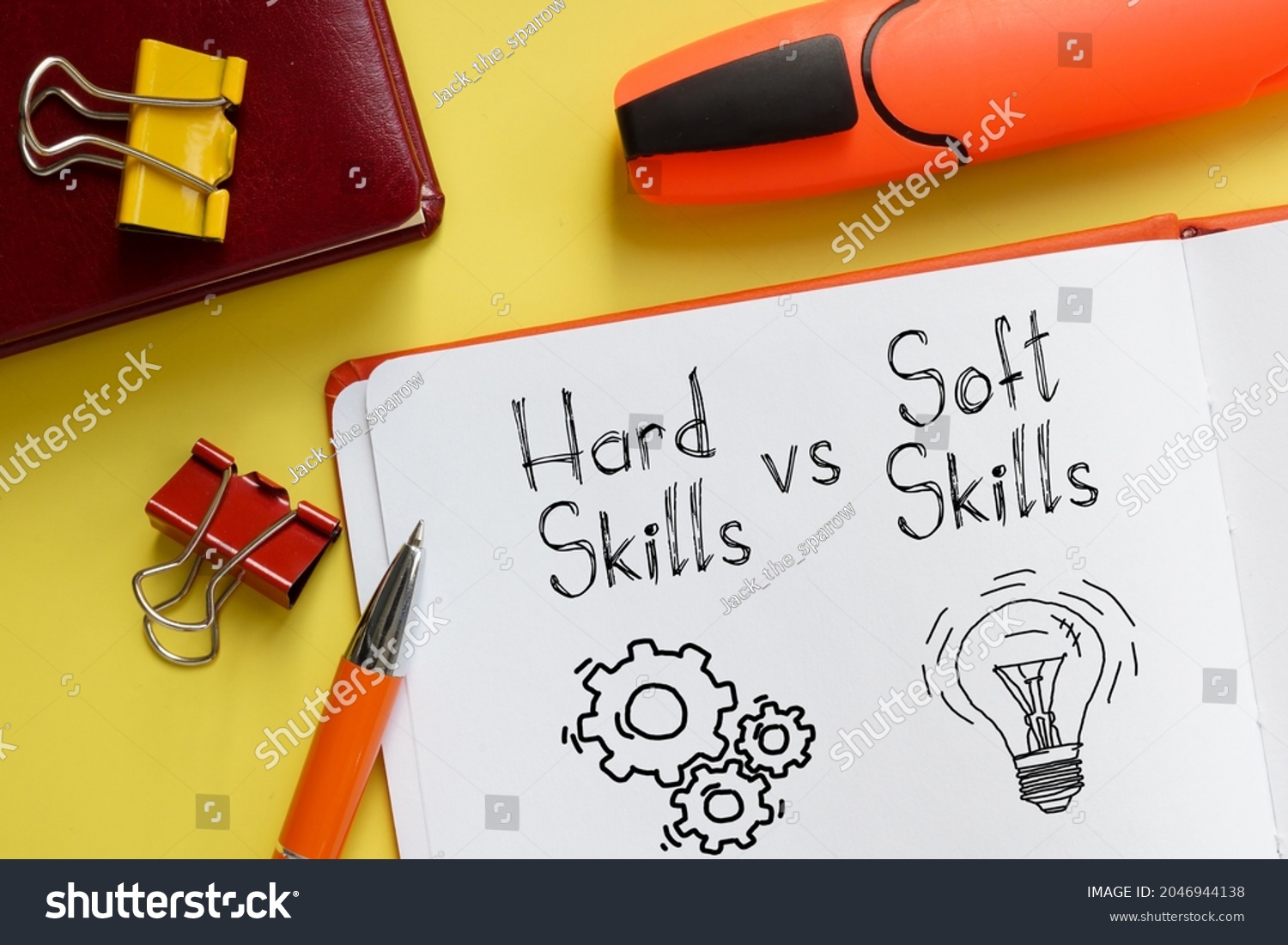 Hard Skills vs Soft Skills are shown on a business photo using the text #2046944138