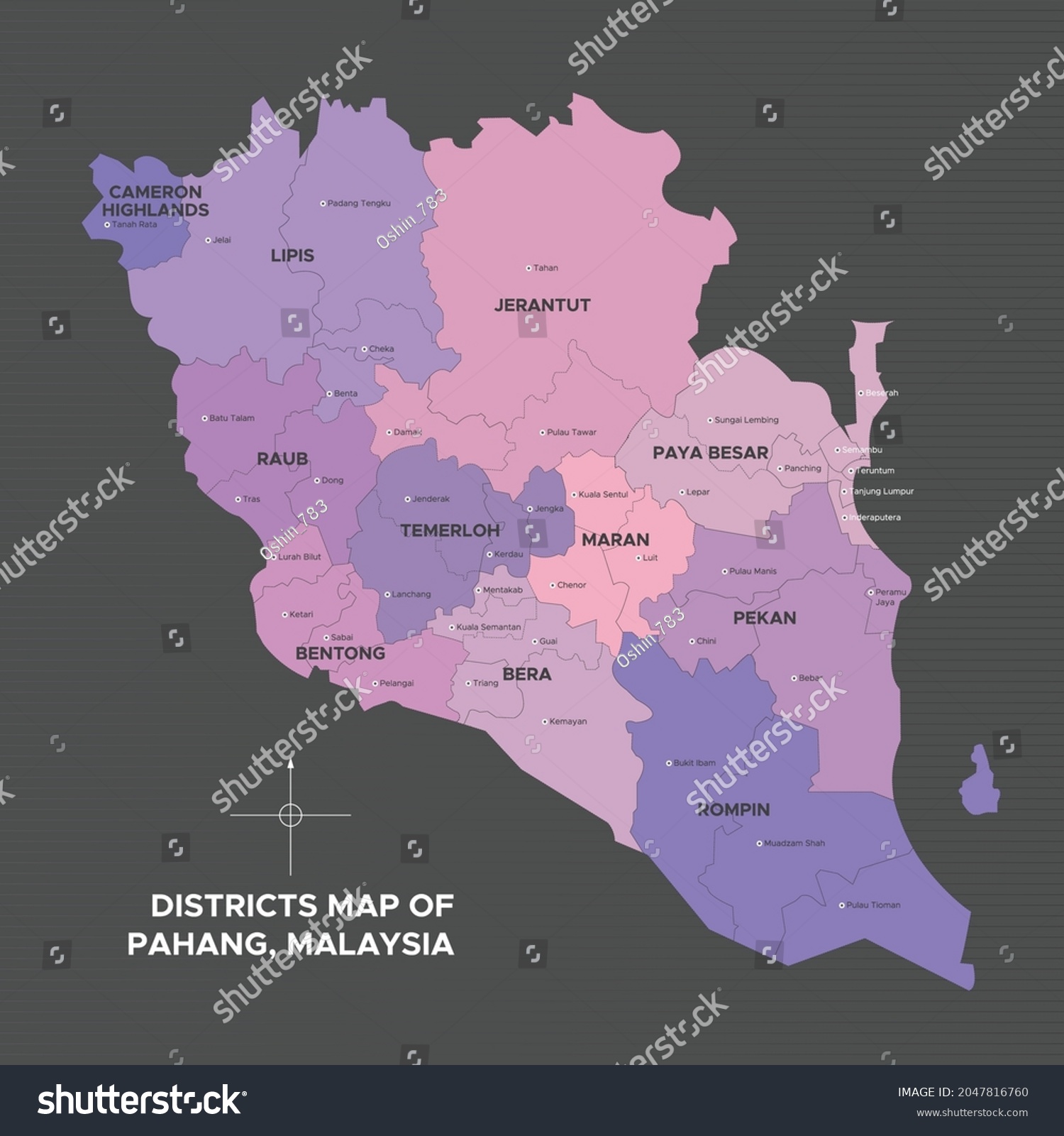 Districts Map Of Pahang Malaysia Royalty Free Stock Vector