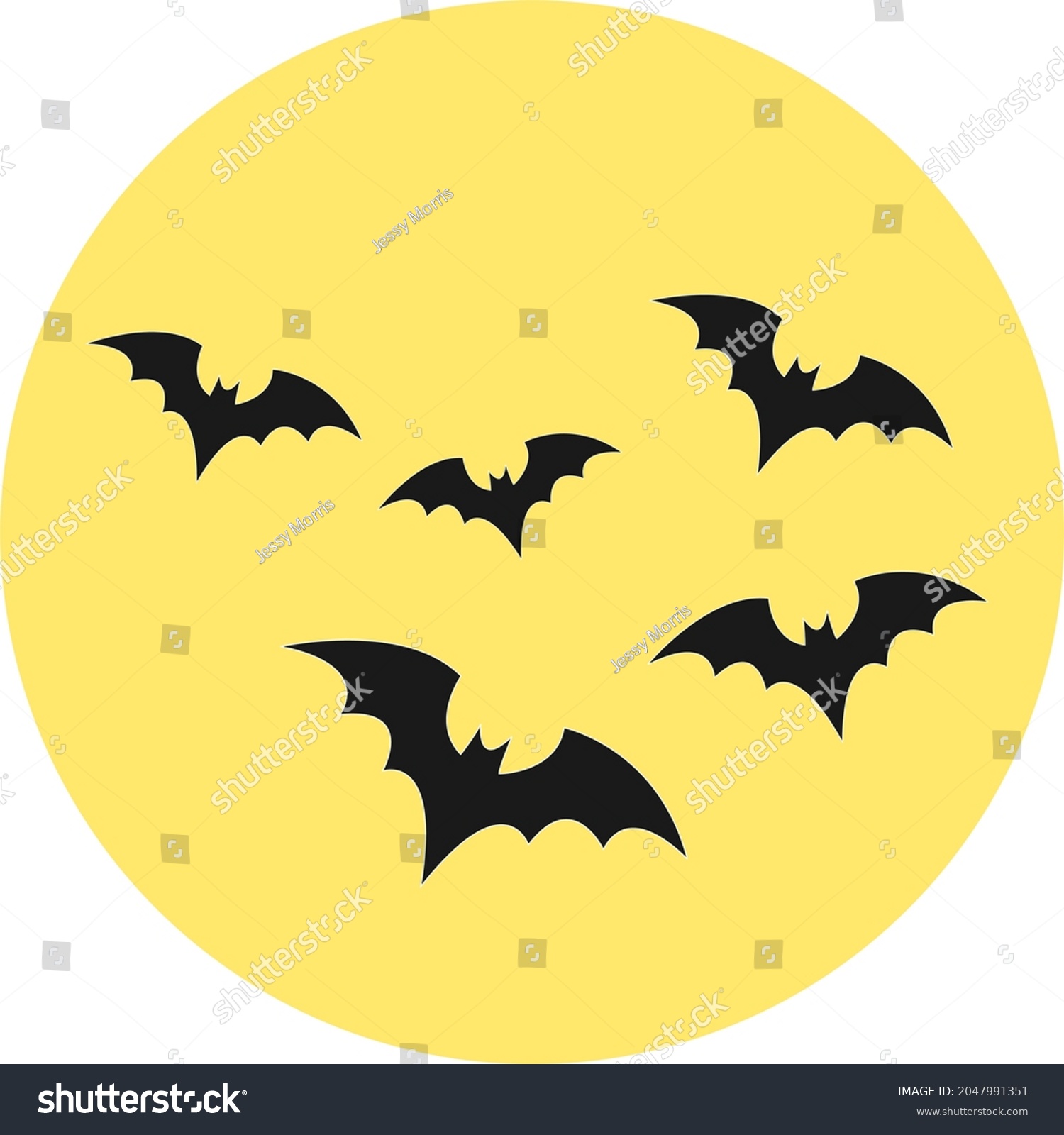 Vector Drawing Of Five Spooky Flying Bats On - Royalty Free Stock 