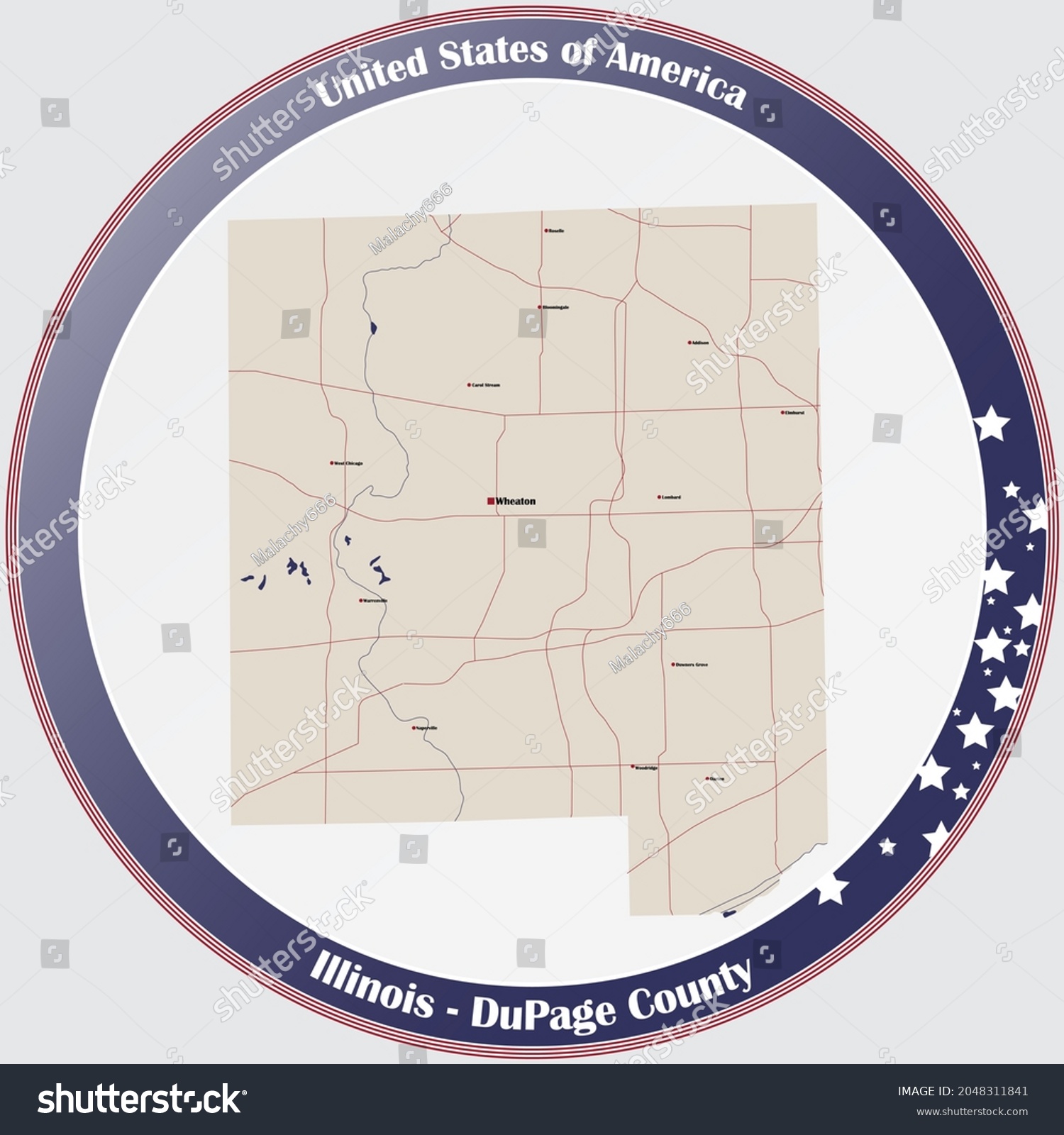 Large and detailed map of DuPage county in - Royalty Free Stock Vector ...