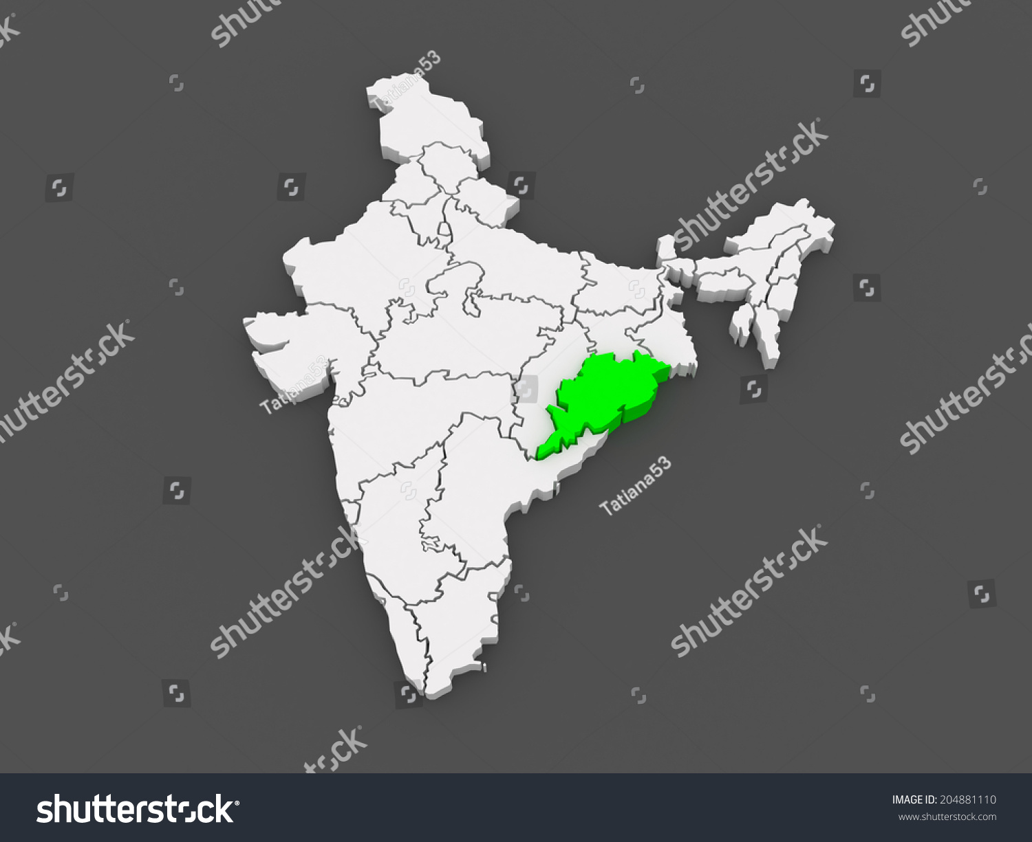 Map of Odisha. India. 3d - Royalty Free Stock Photo 204881110 - Avopix.com