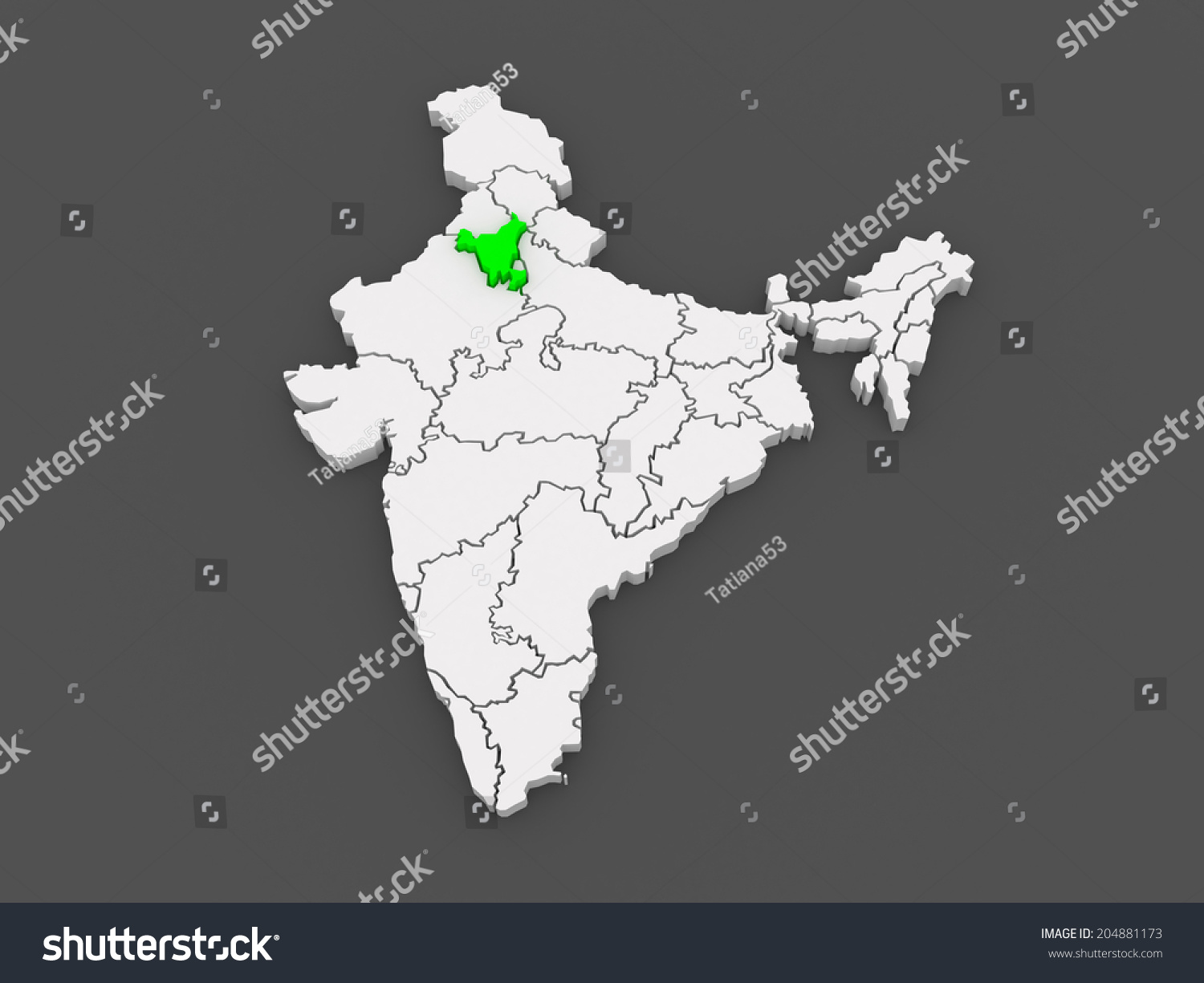 Map of Haryana. India. 3d - Royalty Free Stock Photo 204881173 - Avopix.com