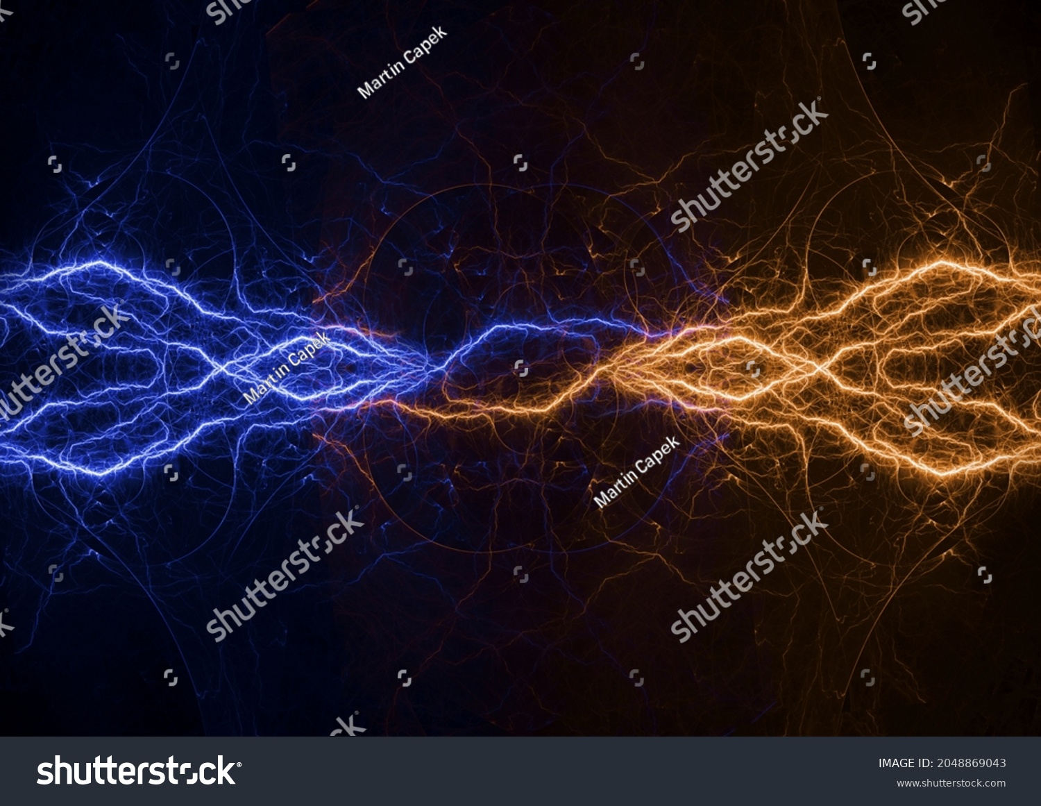 Fire and ice lightning background, abstract electrical plasma #2048869043