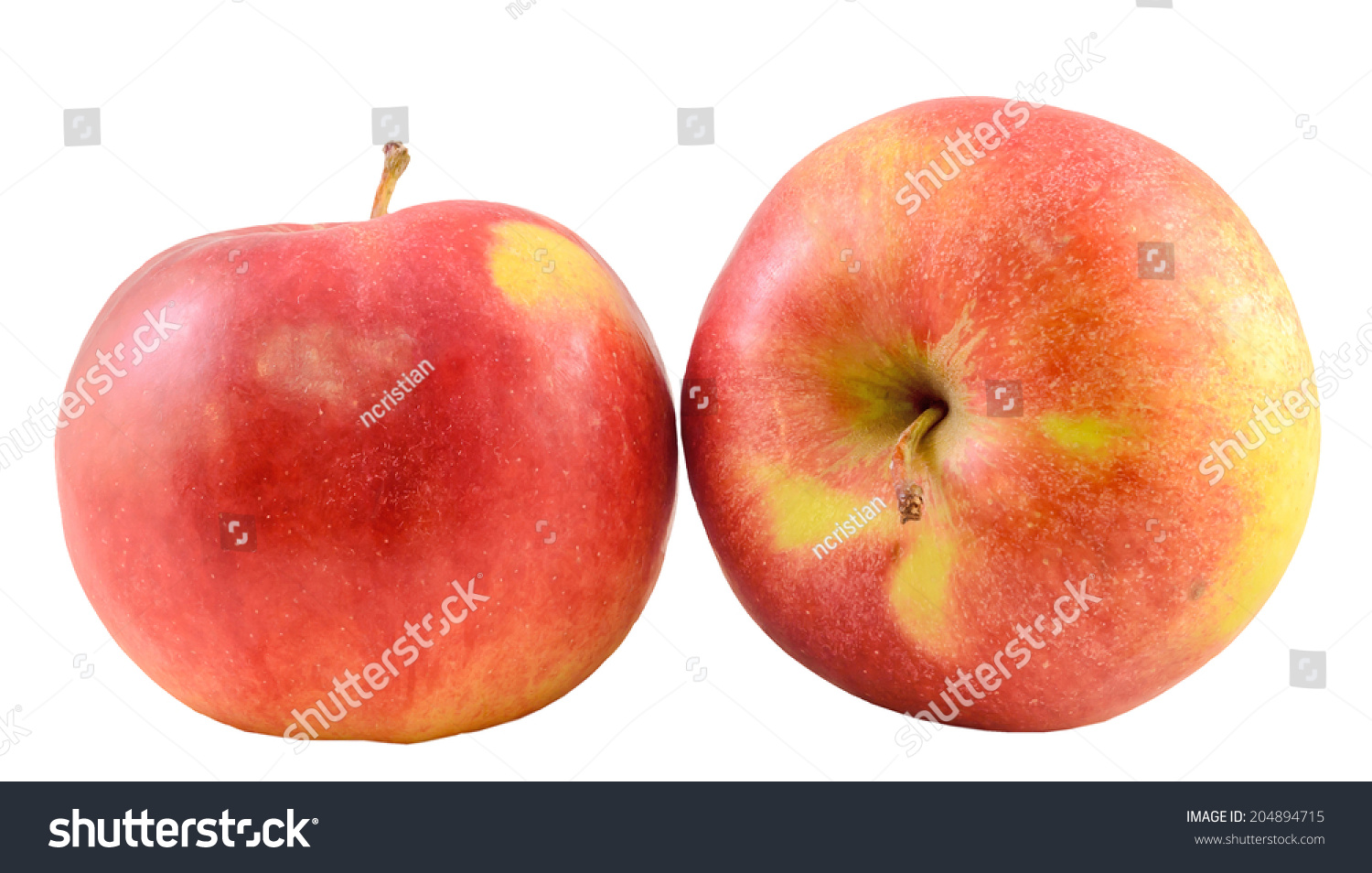 Red-yellow Jonathan apple, isolated, white background, cutout #204894715