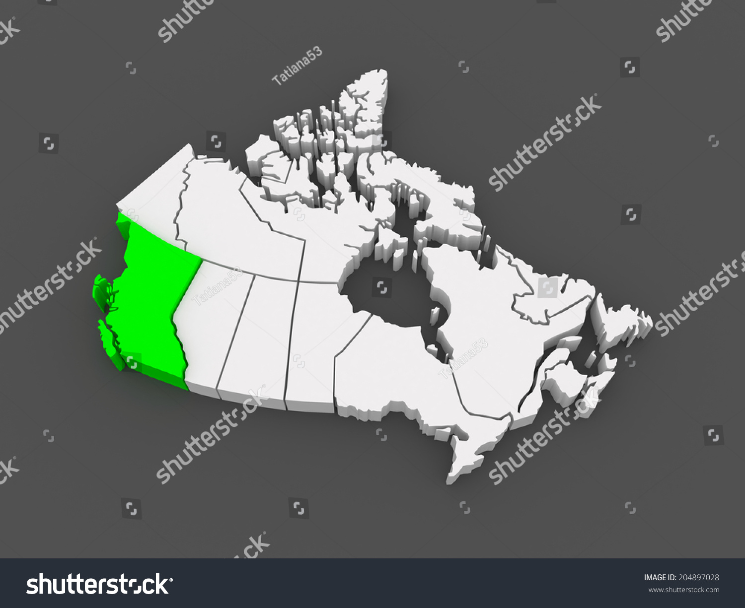 Map of British Columbia. Canada. 3d - Royalty Free Stock Photo ...