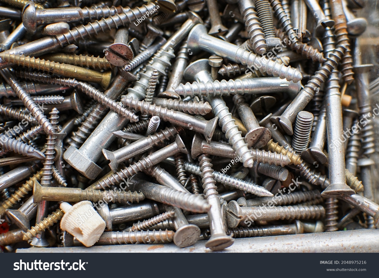 tapping screws made od steel, metal screw, iron screw, chrome screw, screws as a background, wood screw,  #2048975216