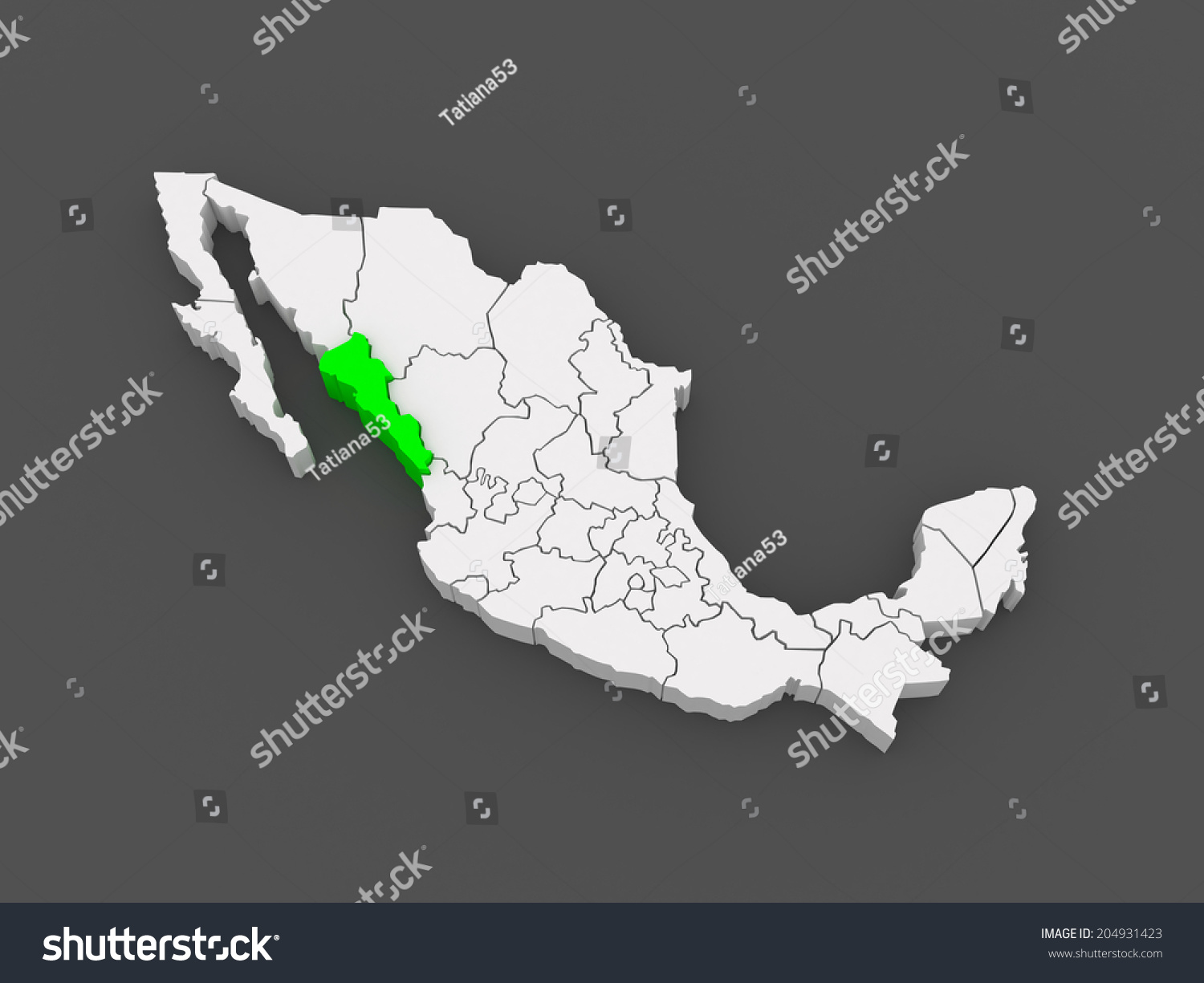 Map of Sinaloa. Mexico. 3d - Royalty Free Stock Photo 204931423 ...