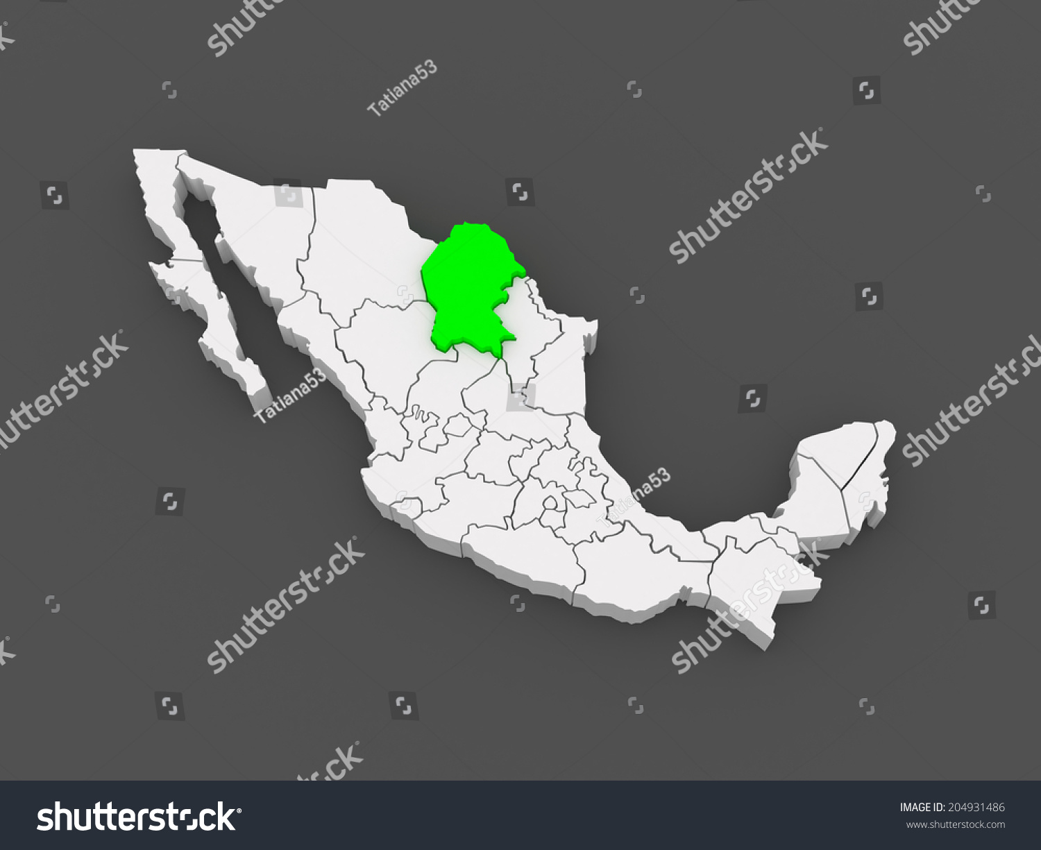 Map of Coahuila. Mexico. 3d - Royalty Free Stock Photo 204931486 ...