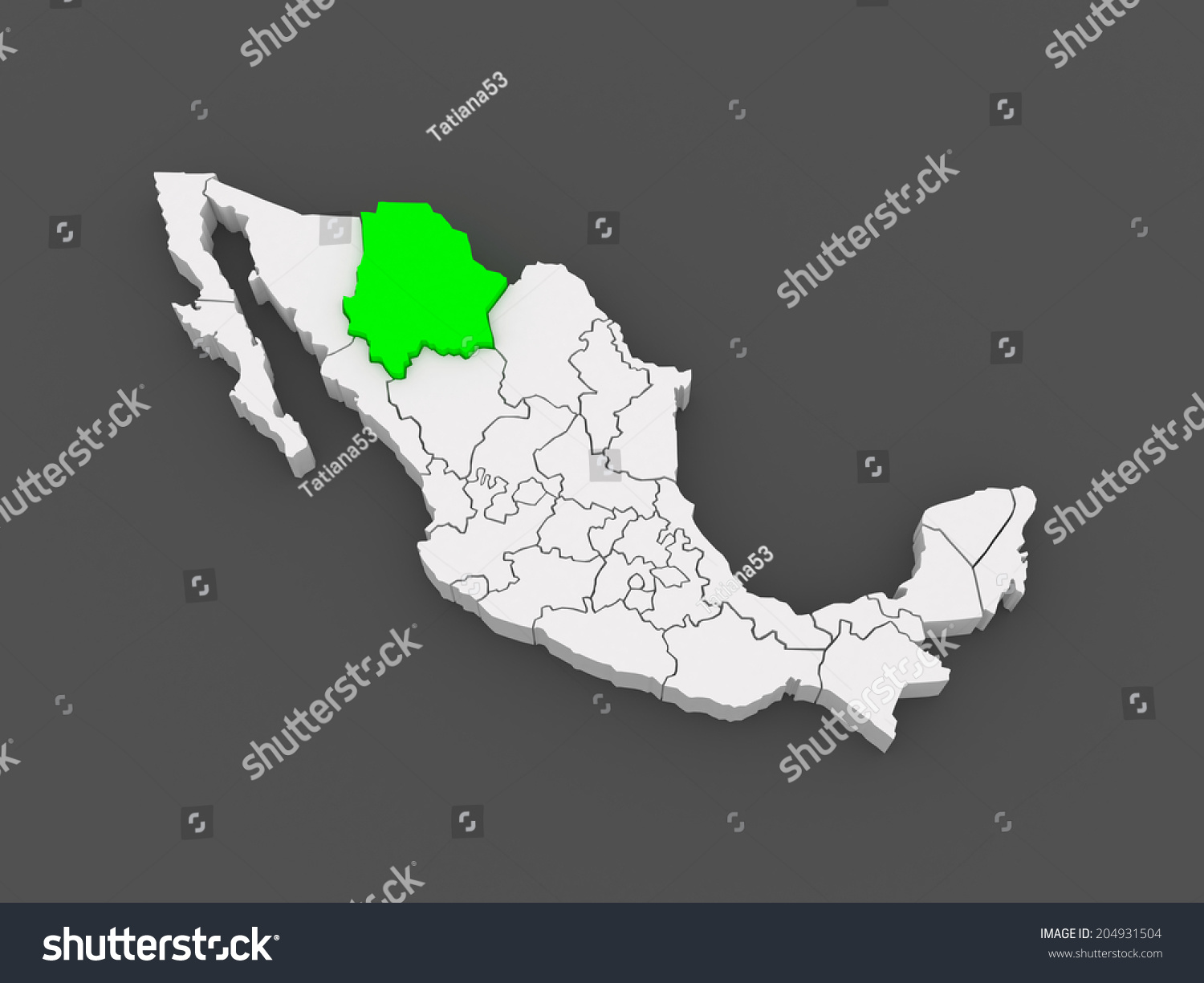 Map of Chihuahua. Mexico. 3d - Royalty Free Stock Photo 204931504 ...