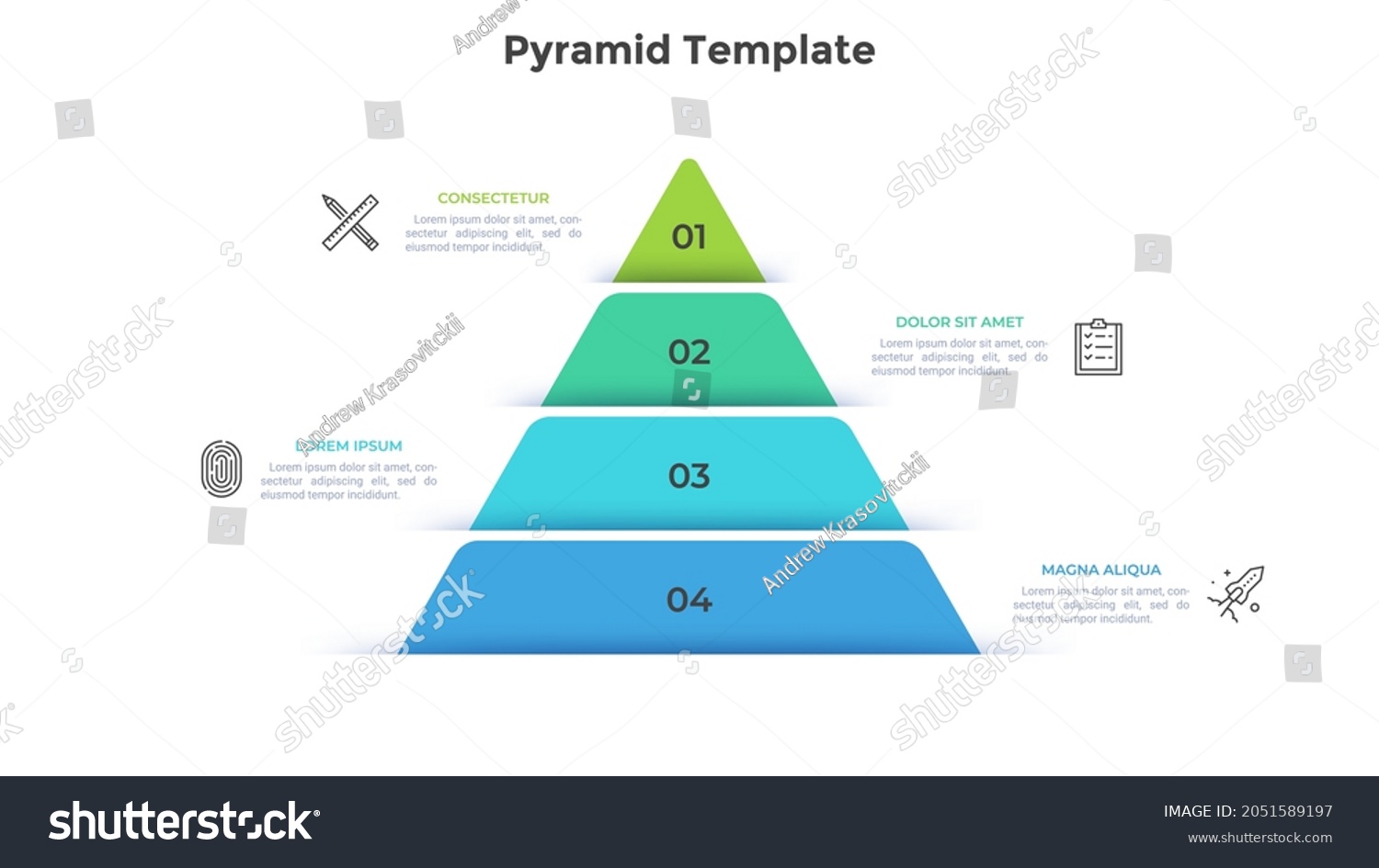 Pyramidal Diagram Divided Into Four Numbered Royalty Free Stock Vector 2051589197 2170