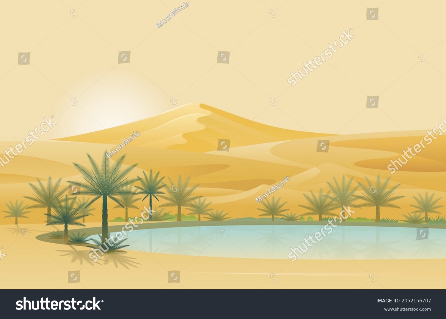 Oasis and Desert Background, Natural Scenery and Environment View #2052156707
