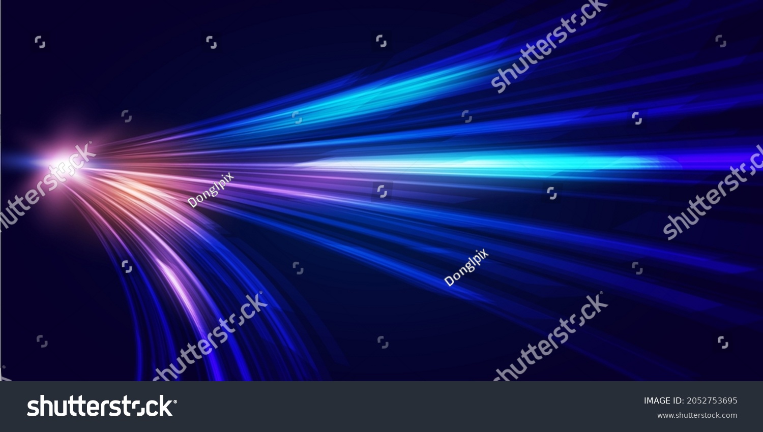 Modern abstract high-speed movement. Dynamic motion light trails on dark blue background. Futuristic, technology pattern for banner or poster design background concept. #2052753695