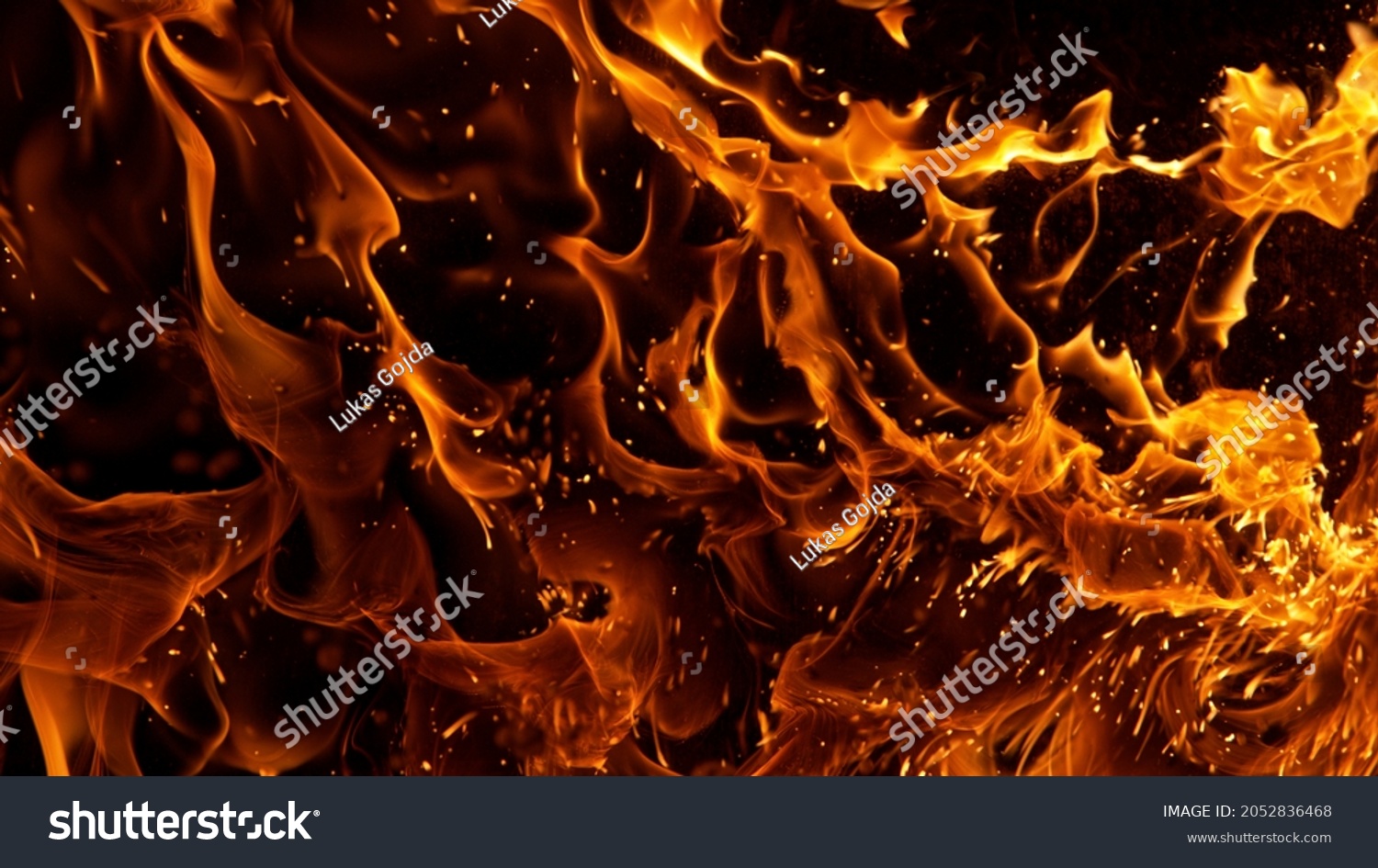 Fire Flames Isolated on Black Background, close-up. #2052836468