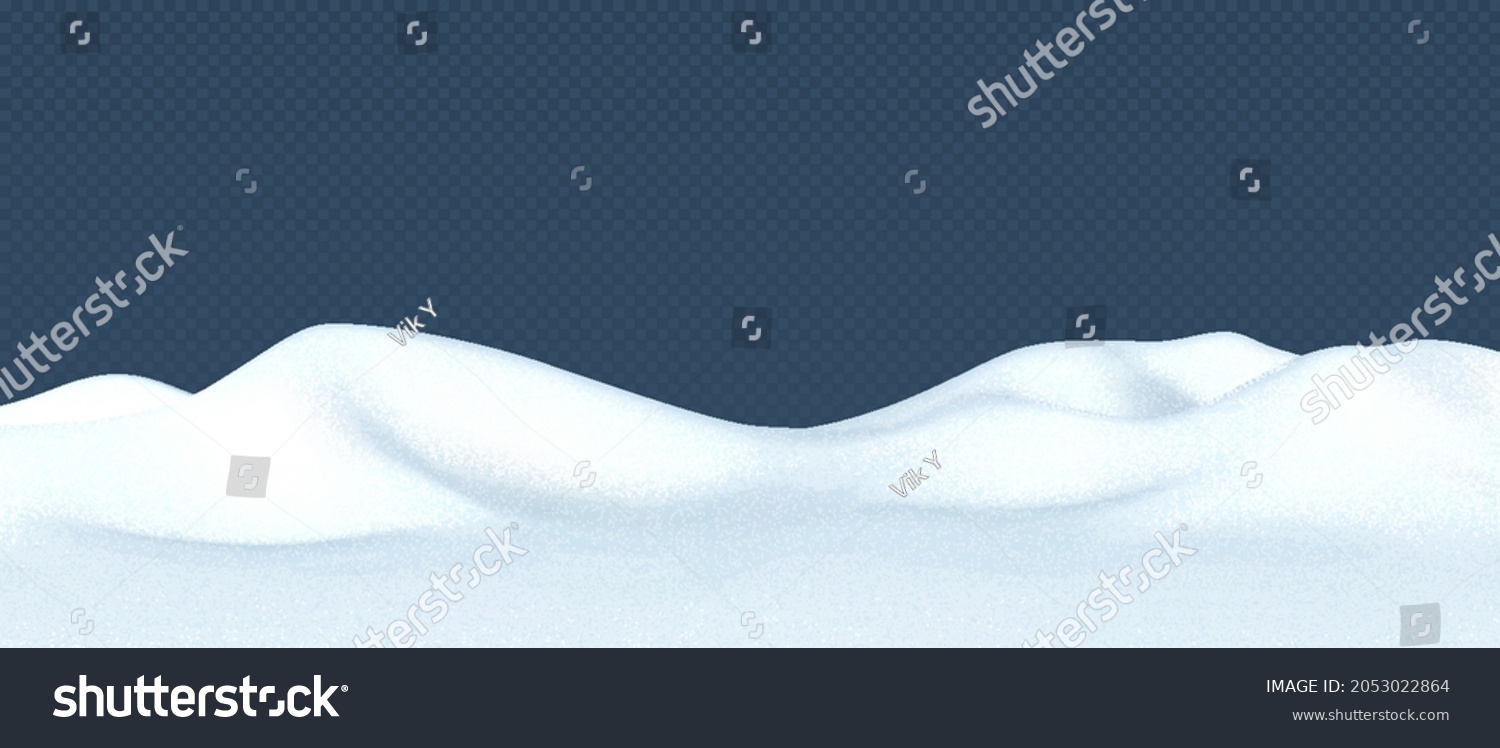 A Christmas winter landscape with drifts of snow. 3D realistic snow background. Snow drifts isolated on transparent background.  Christmas Vector illustration EPS10 #2053022864