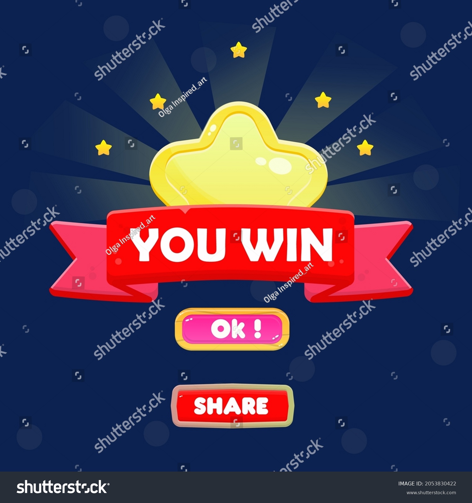 Game UI You Win Pop Up Badge Gold Star And Red - Royalty Free Stock ...