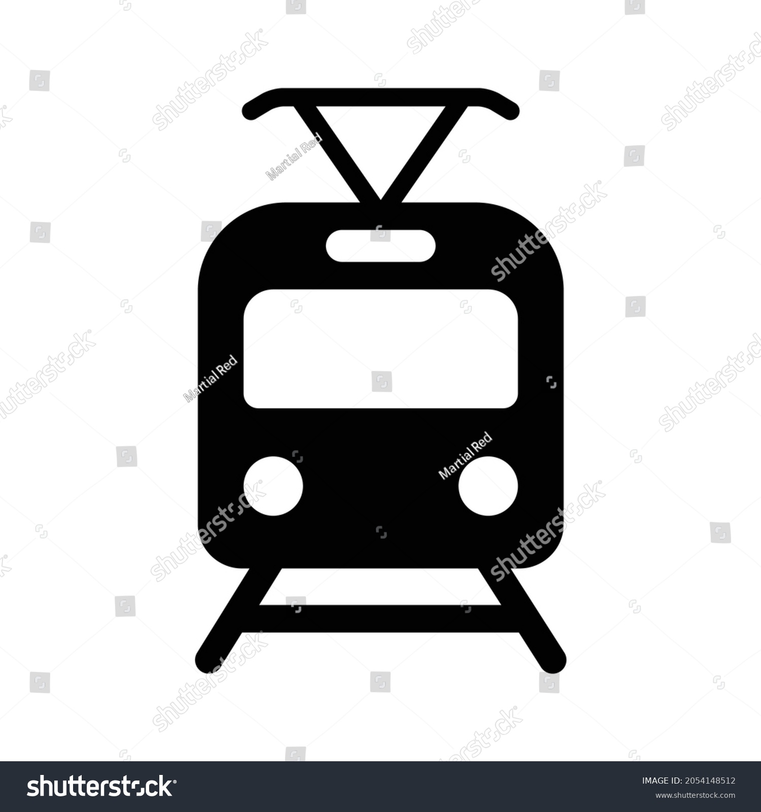 Lightrail or light rail transit with pantograph flat vector icon for transportation apps and websites #2054148512