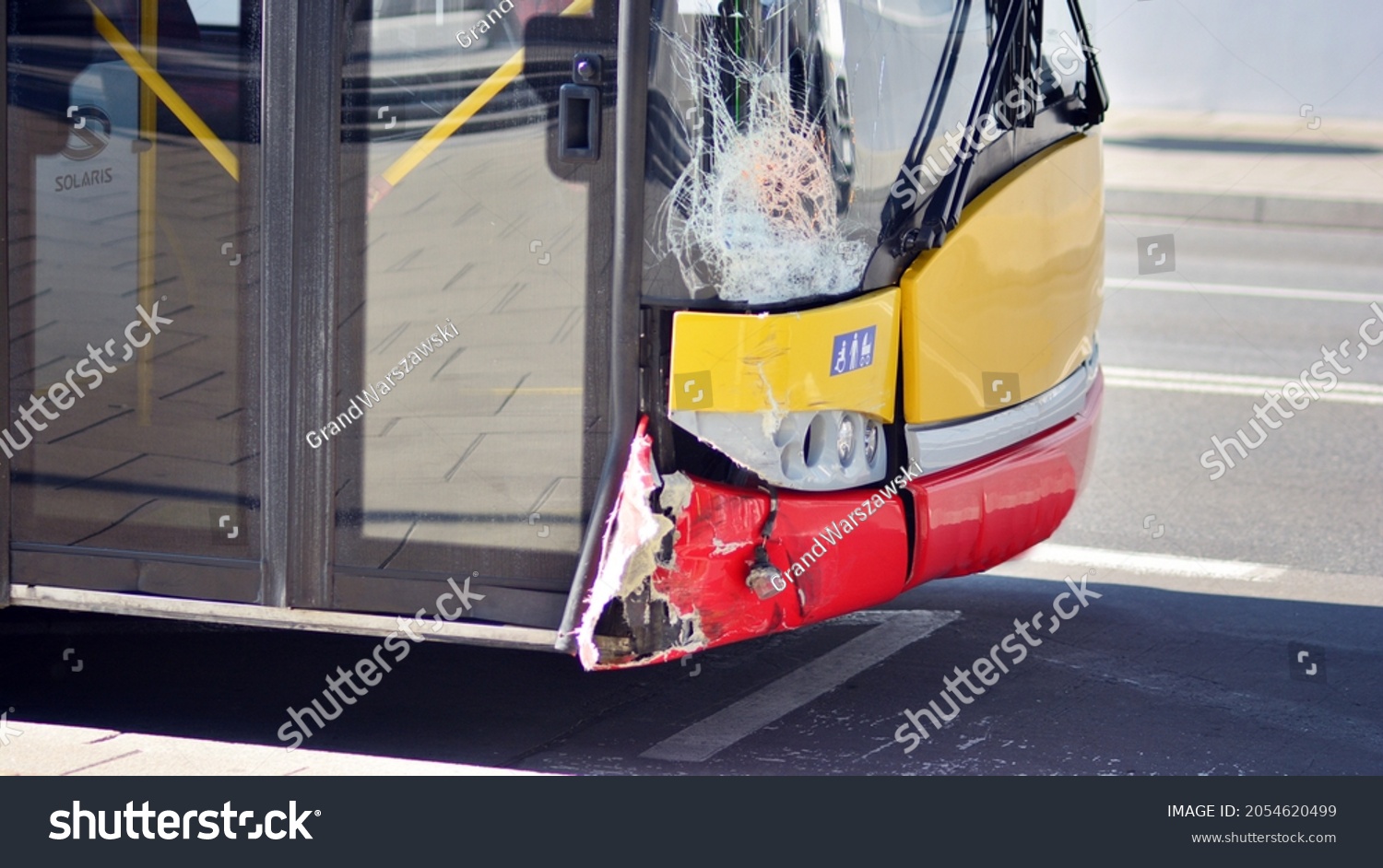 Road accident. Broken in an accident the city bus. #2054620499