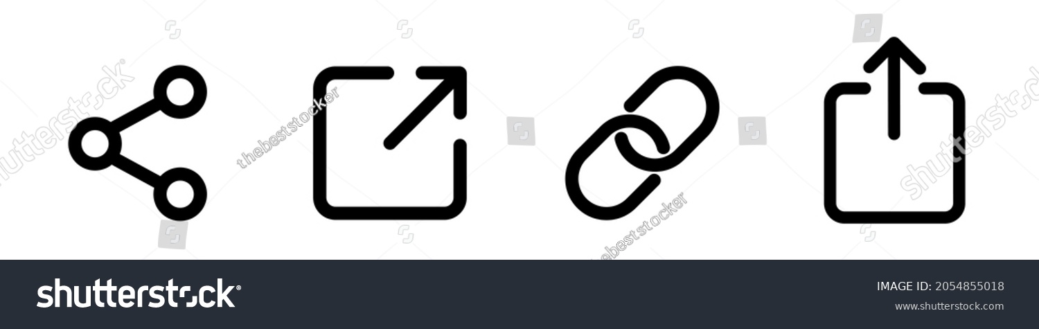 Icon set of link. Link, share link, external link black vector icon set. Isolated symbols on white background. Redirecting links button. Web UI design. Vector illustration EPS 10 #2054855018