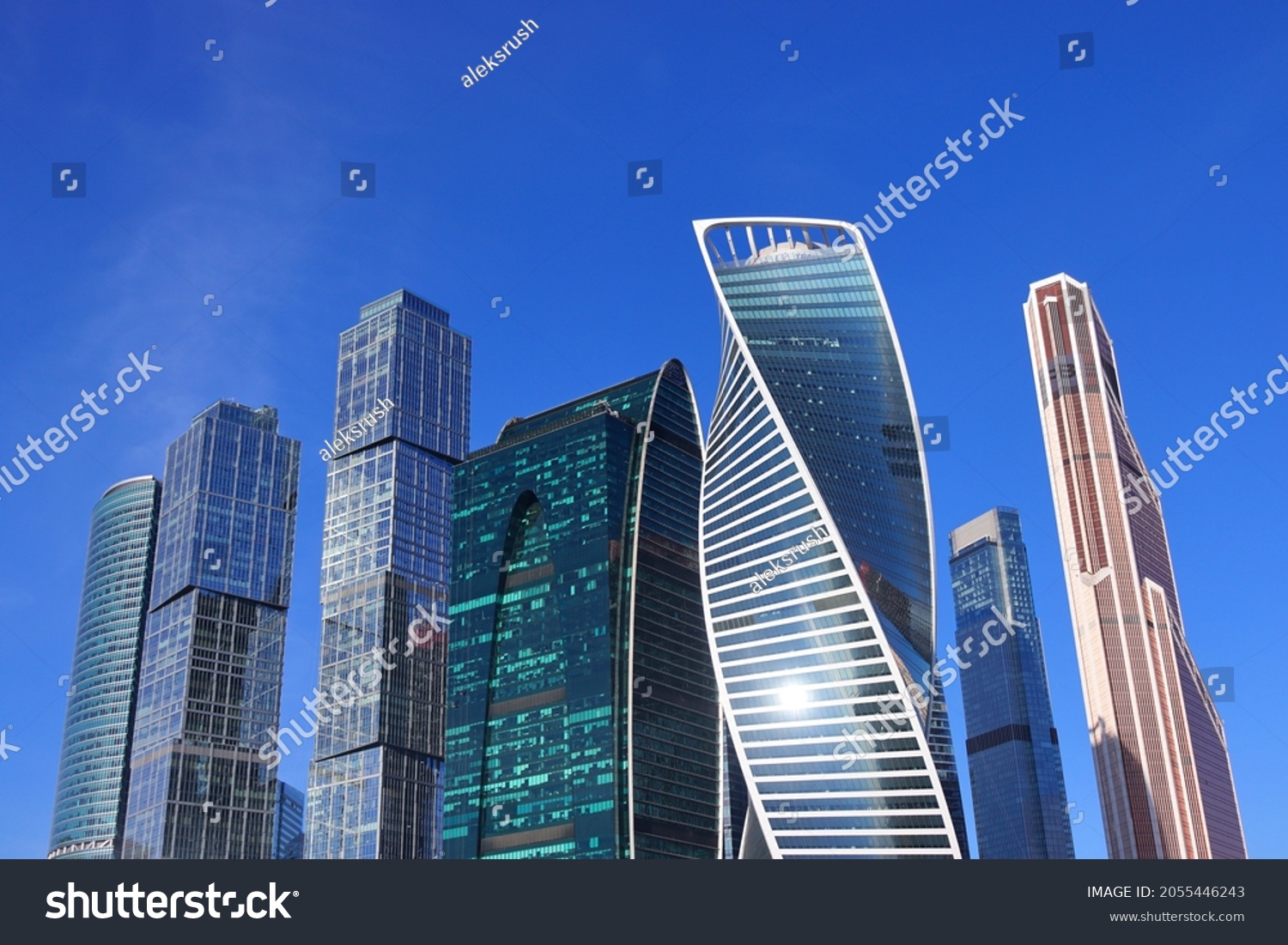 Skyscapers in the city. The financial center of Moscow. High quality photo. Financial center in the city. Office buildings. Modern skyscapers building in Moscow #2055446243