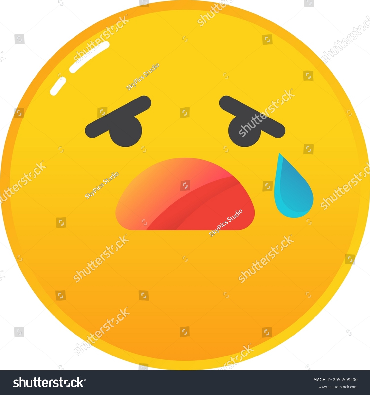 Emoji cry icon. Sad emoticon with tear on face - Royalty Free Stock ...