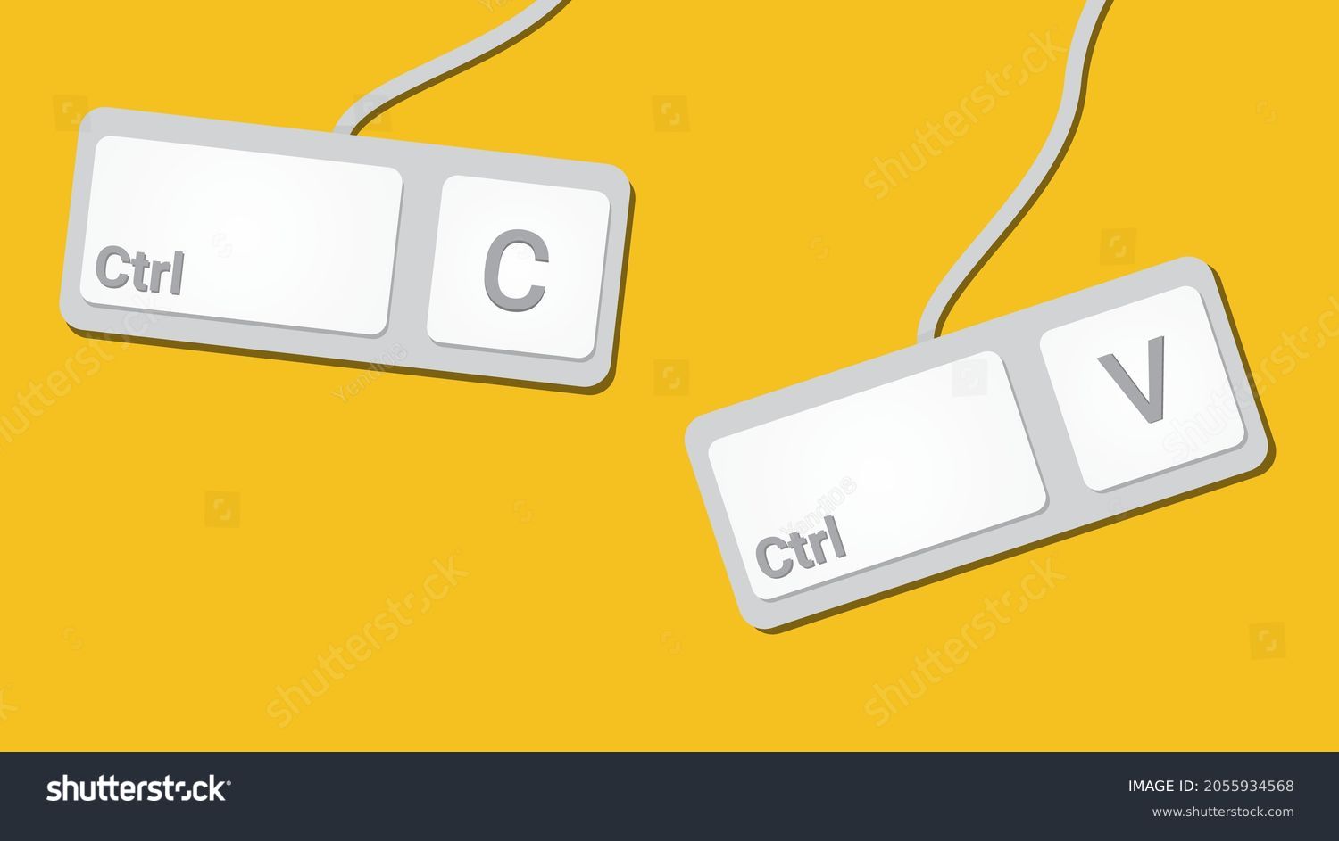 keyboard keys Ctrl C and Ctrl V, copy and paste the key shortcuts. Computer icon on yellow background #2055934568