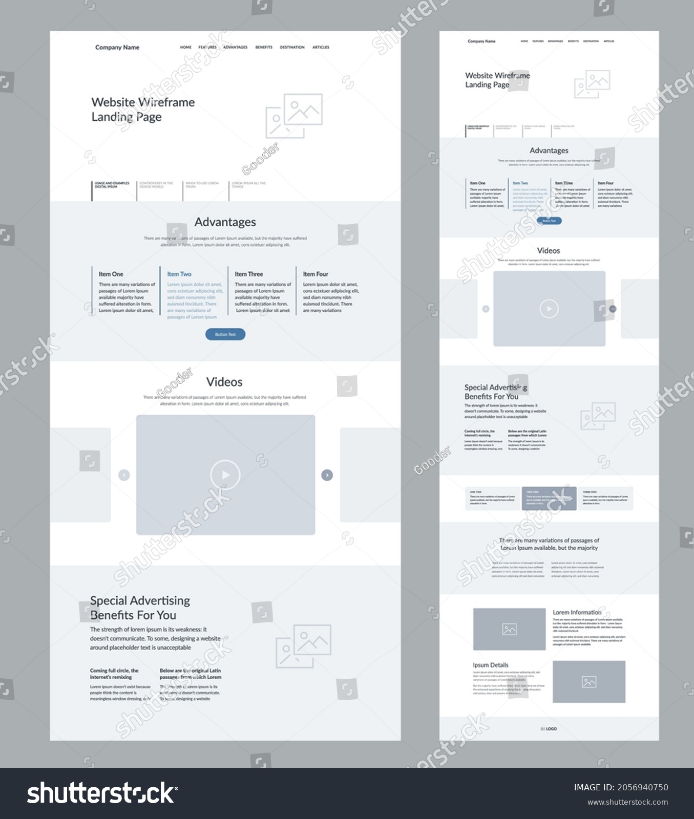 Landing Page Wireframe Design Layout Template. - Royalty Free Stock ...