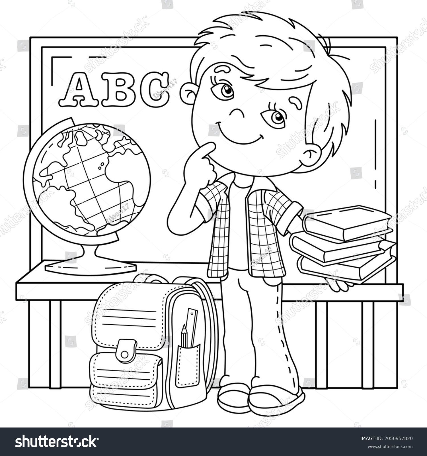 Coloring Page Outline Of cartoon boy with school - Royalty Free Stock ...