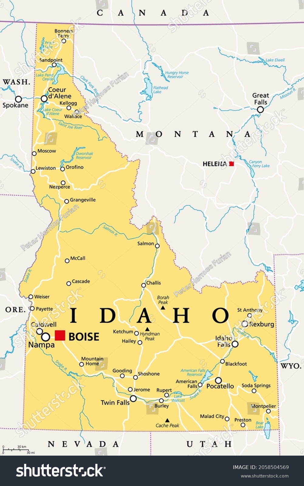 Idaho, ID, political map with the capital Boise, - Royalty Free Stock ...