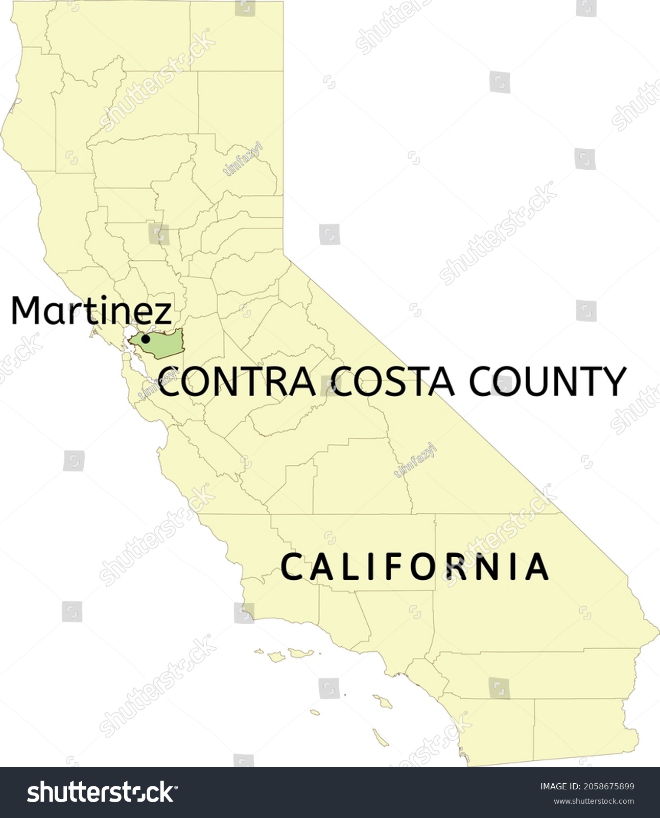 Contra Costa County and city of Martinez location on California state map #2058675899