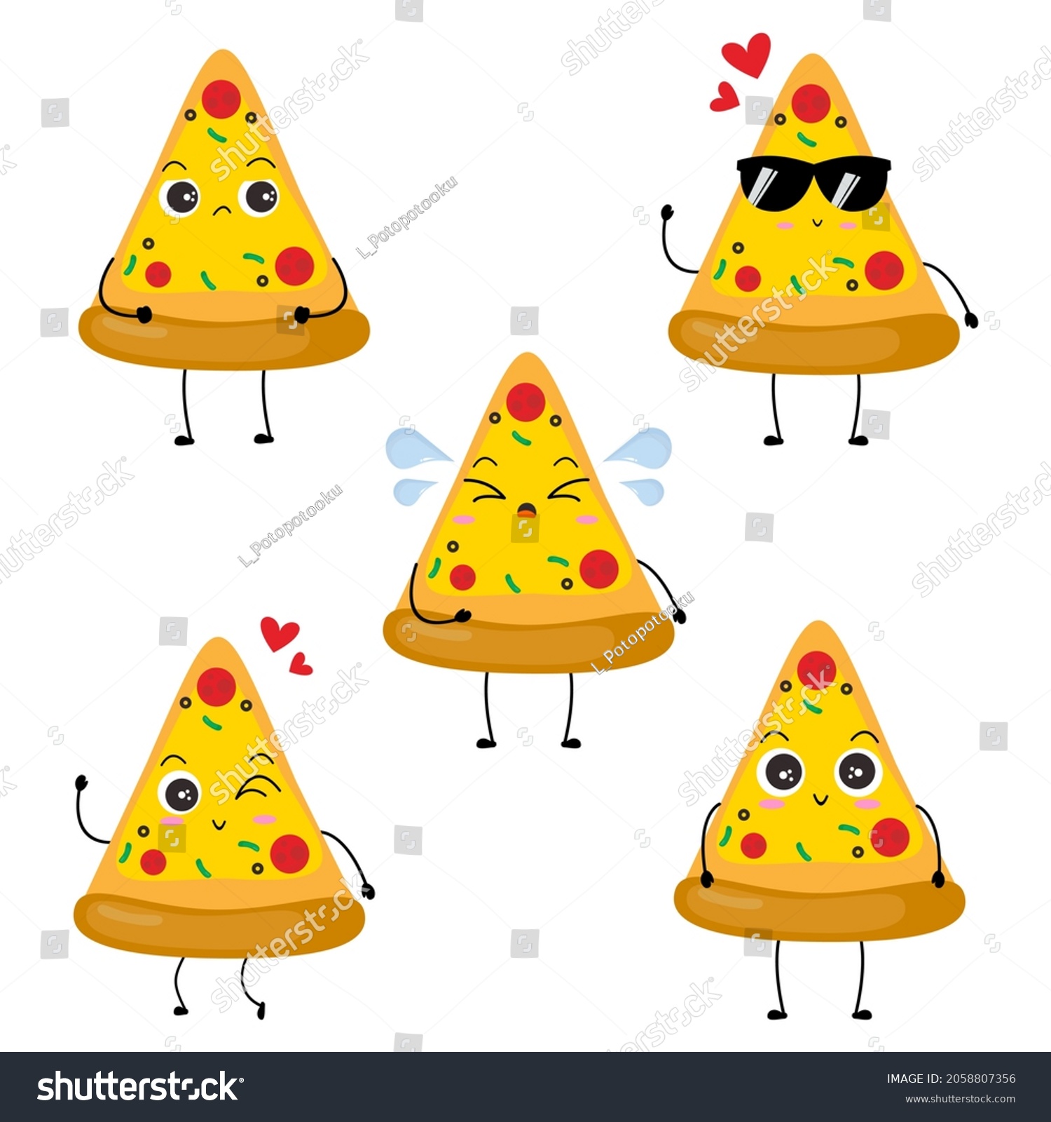 Kawaii Cartoon Triangular Pizza Slice Icon Royalty Free Stock Vector 2058807356 