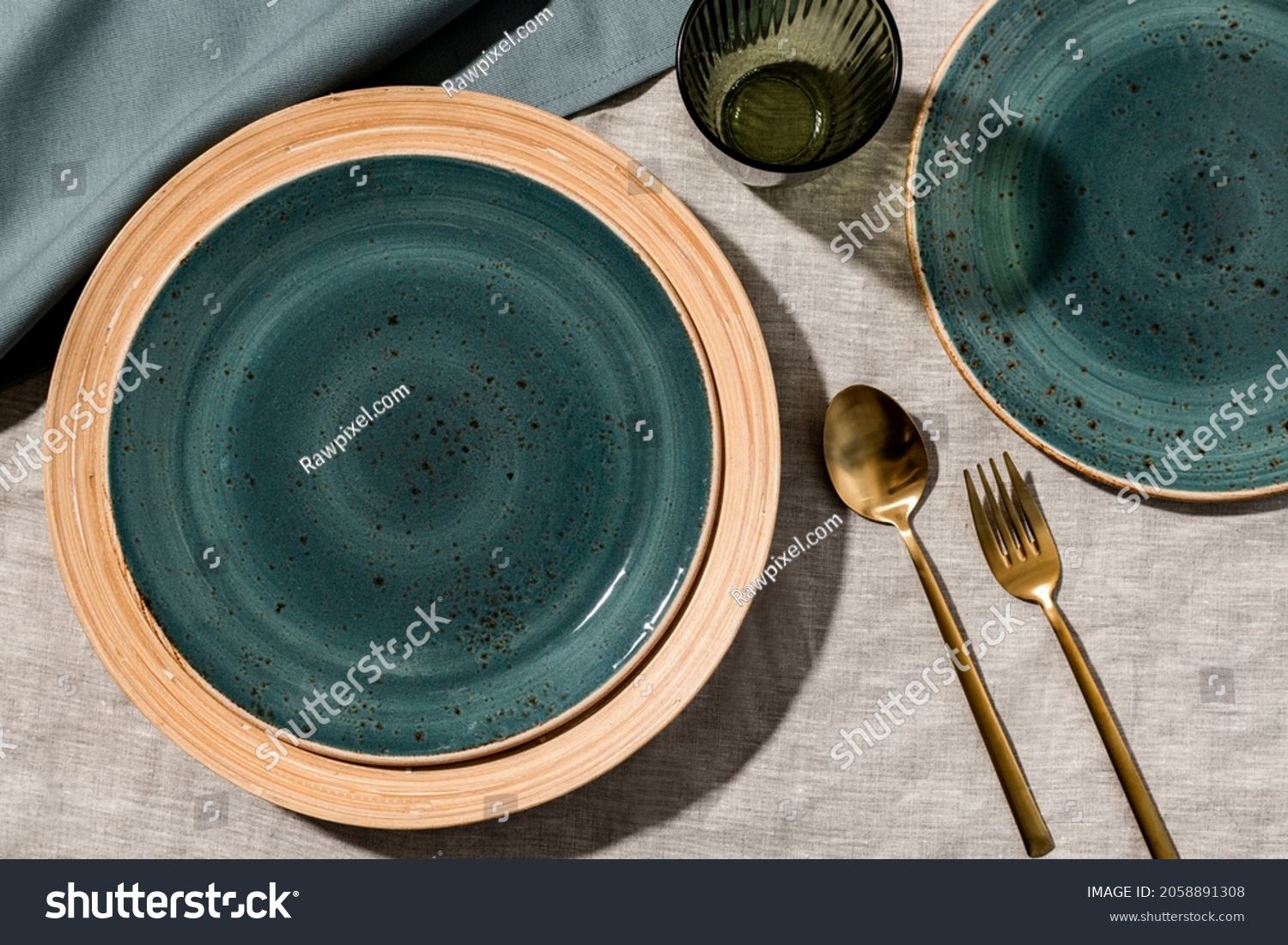 Aesthetic dinner table background aerial view #2058891308