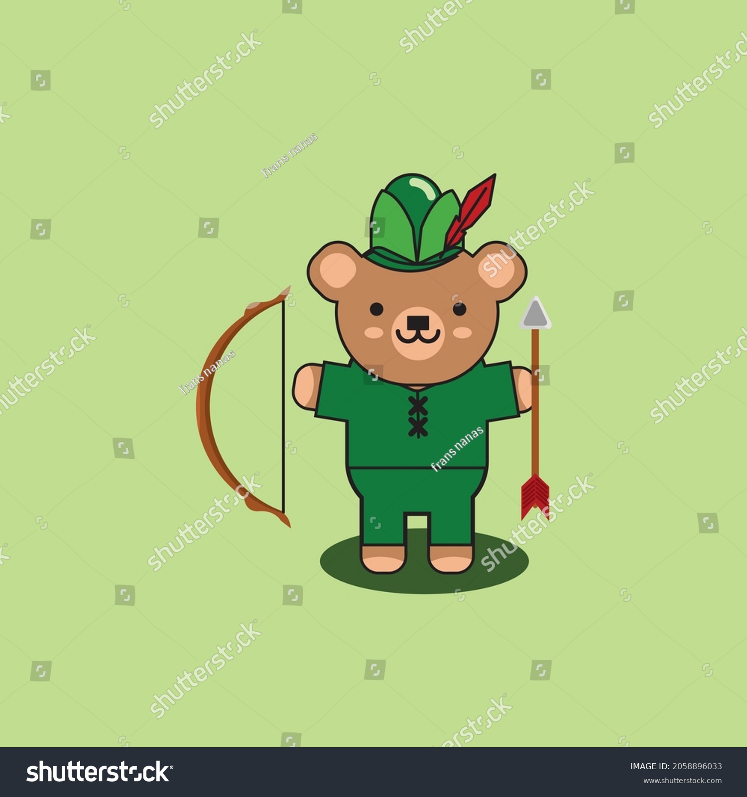 Acrher Bear Using Robin Hood Custome Mini Flat - Royalty Free Stock ...