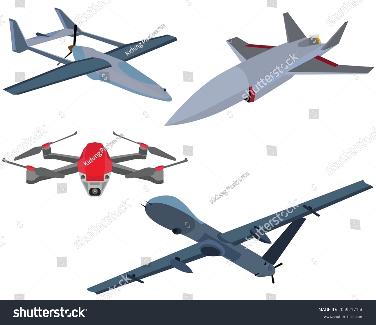 Vector illustration sets of unmanned aerial vehicle (UAV) and rotor drone #2059217156