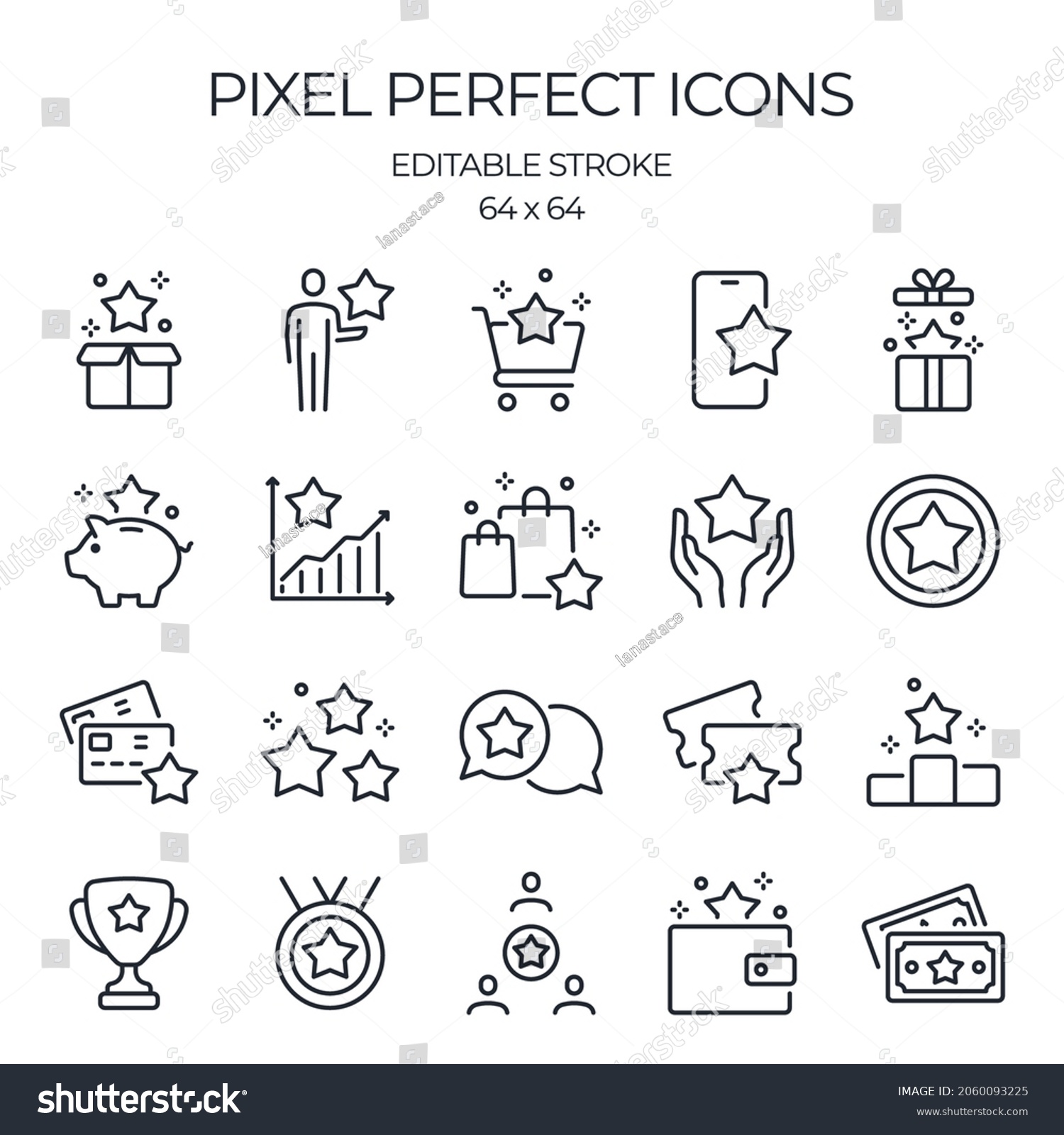 Bonus and reward related editable stroke outline icon isolated on white background flat vector illustration. Pixel perfect. 64 x 64. #2060093225