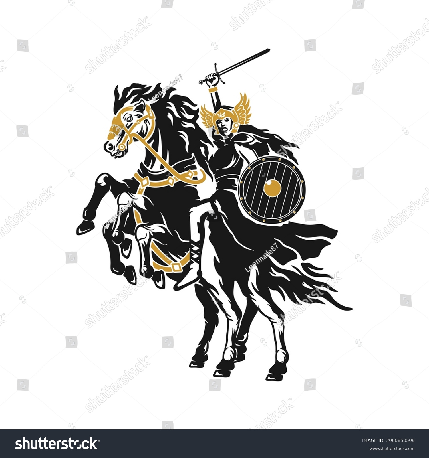 valkyrie with sleipnir logo vector illustration - Royalty Free Stock ...