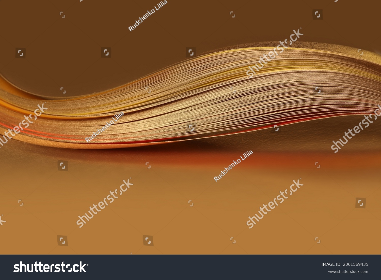 Abstract backgound. Gold (bronze) wave on brown. #2061569435