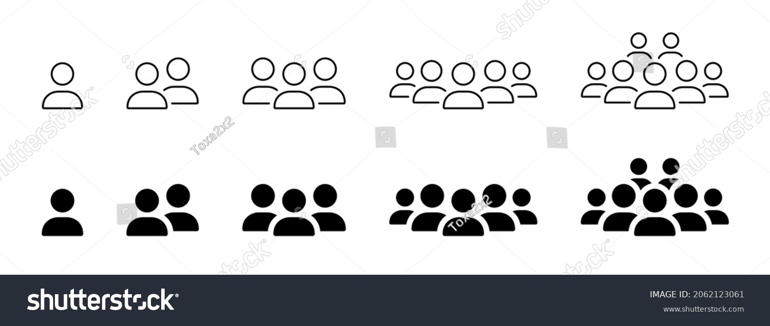 Crowd of People Line and Silhouette Icons. Human Social Group Outline Pictogram. Persons Symbol Business Team. People Partnership and Leadership Concept. Isolated Vector Illustration. #2062123061