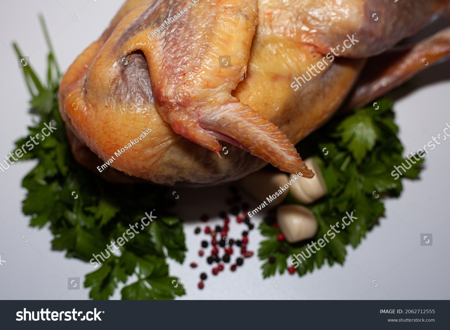 Guinea fowl meat with greens and spices. Organic delicious guinea fowl meat #2062712555