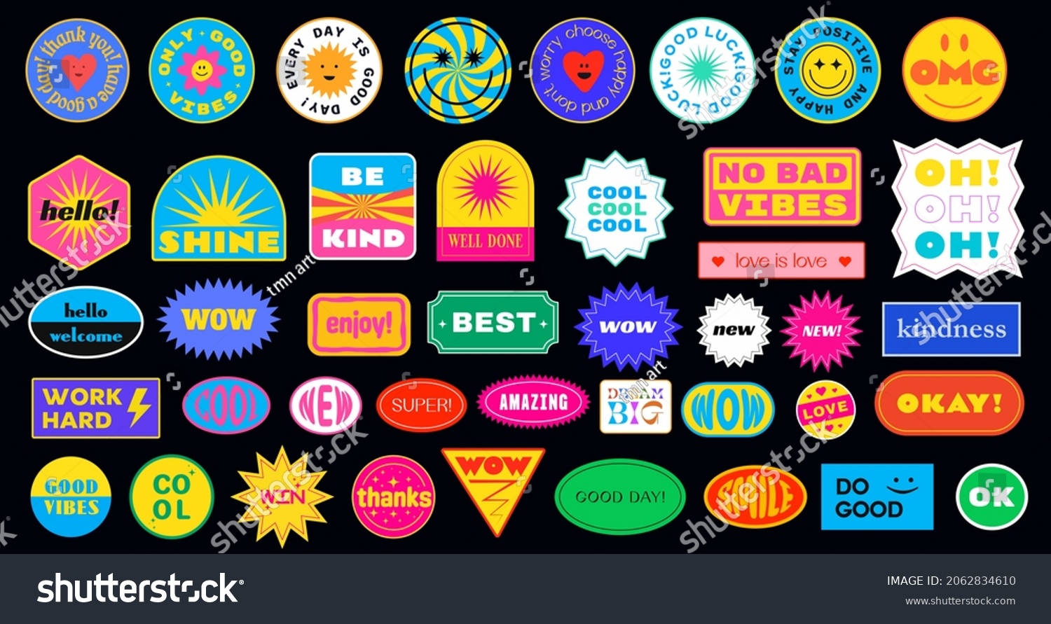Sticker Pack. Collection of trendy pins. Set of cool patches vector design. Abstract retro badges. #2062834610