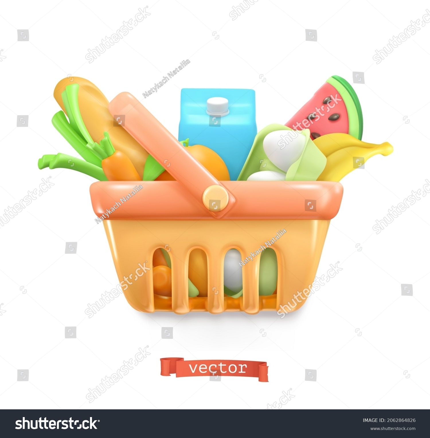 Food basket. 3d render realistic vector icon #2062864826