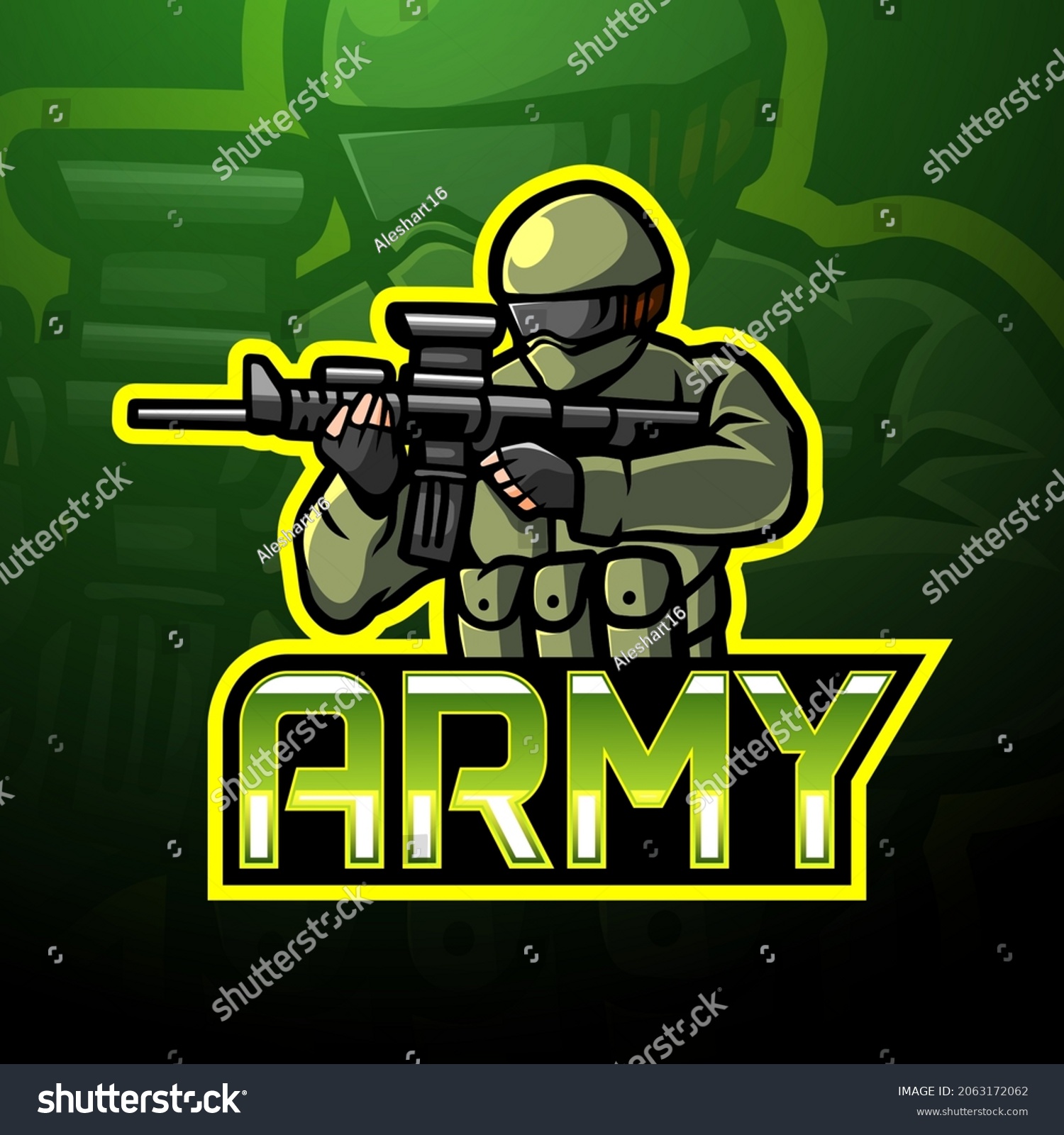 Army esport logo mascot design Royalty Free Stock Vector 2063172062