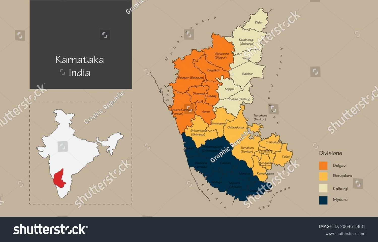 Vector Illustration of map of the Karnataka Royalty Free Stock Vector