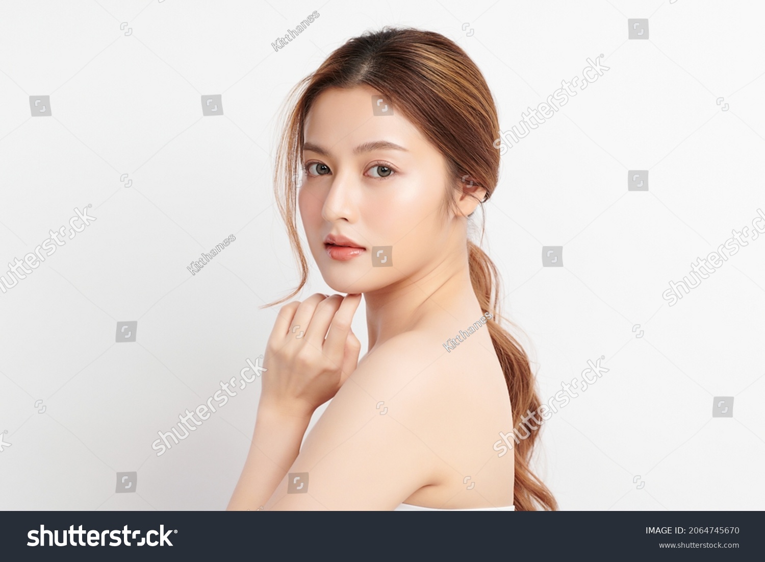 Beautiful young asian woman with clean fresh skin on white background, Face care, Facial treatment, Cosmetology, beauty and spa, Asian women portrait. #2064745670