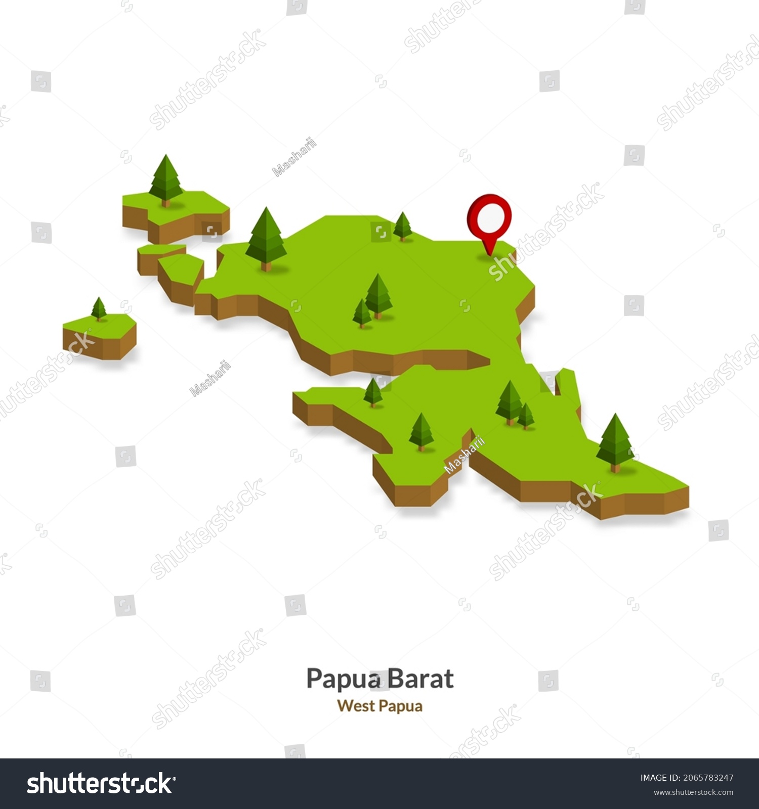 Isometric Map Of West Papua Province, Indonesia. - Royalty Free Stock ...